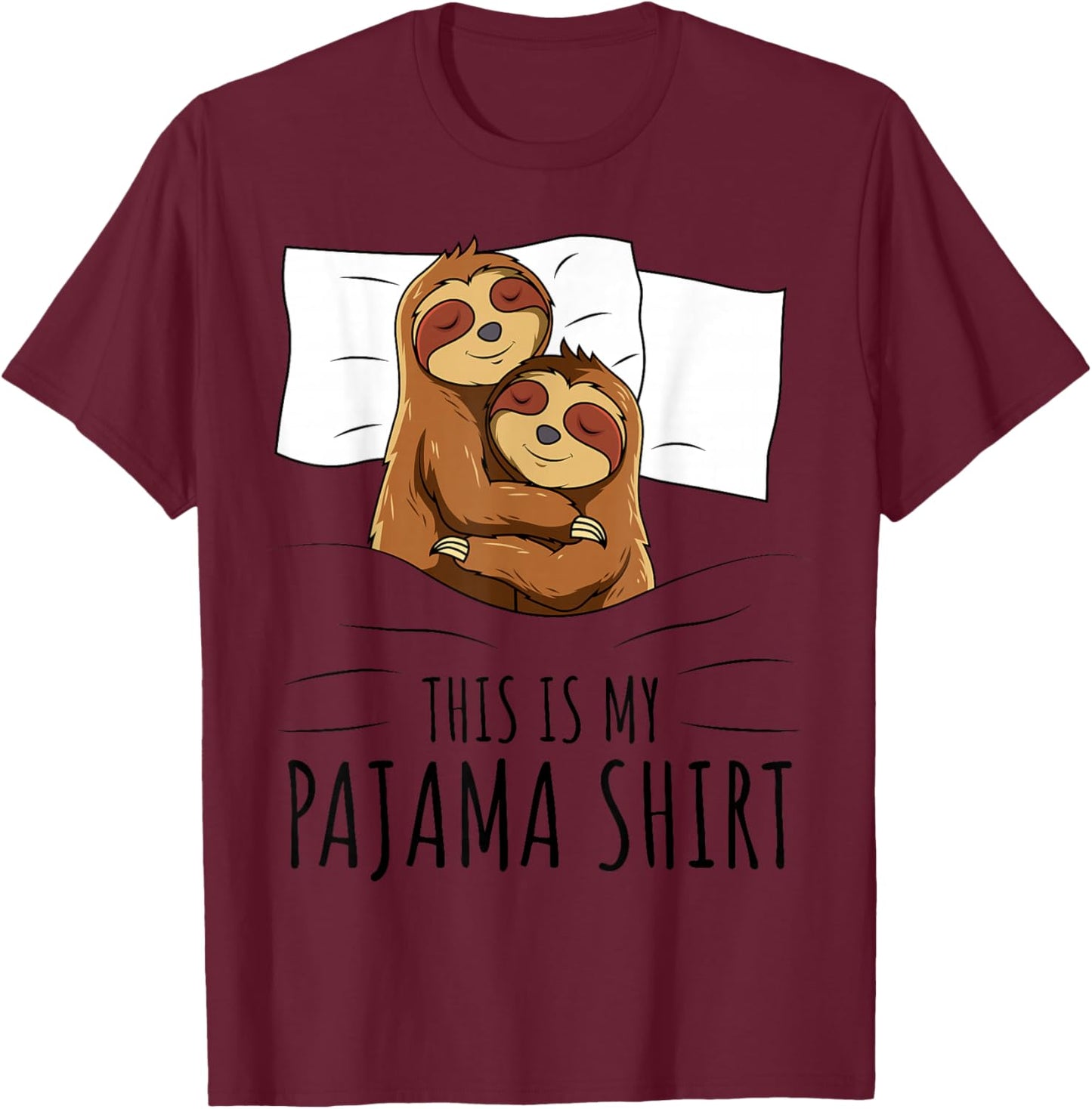Sleeping Sloth Lover Pajama T-Shirt - T-Shirt | Maroon