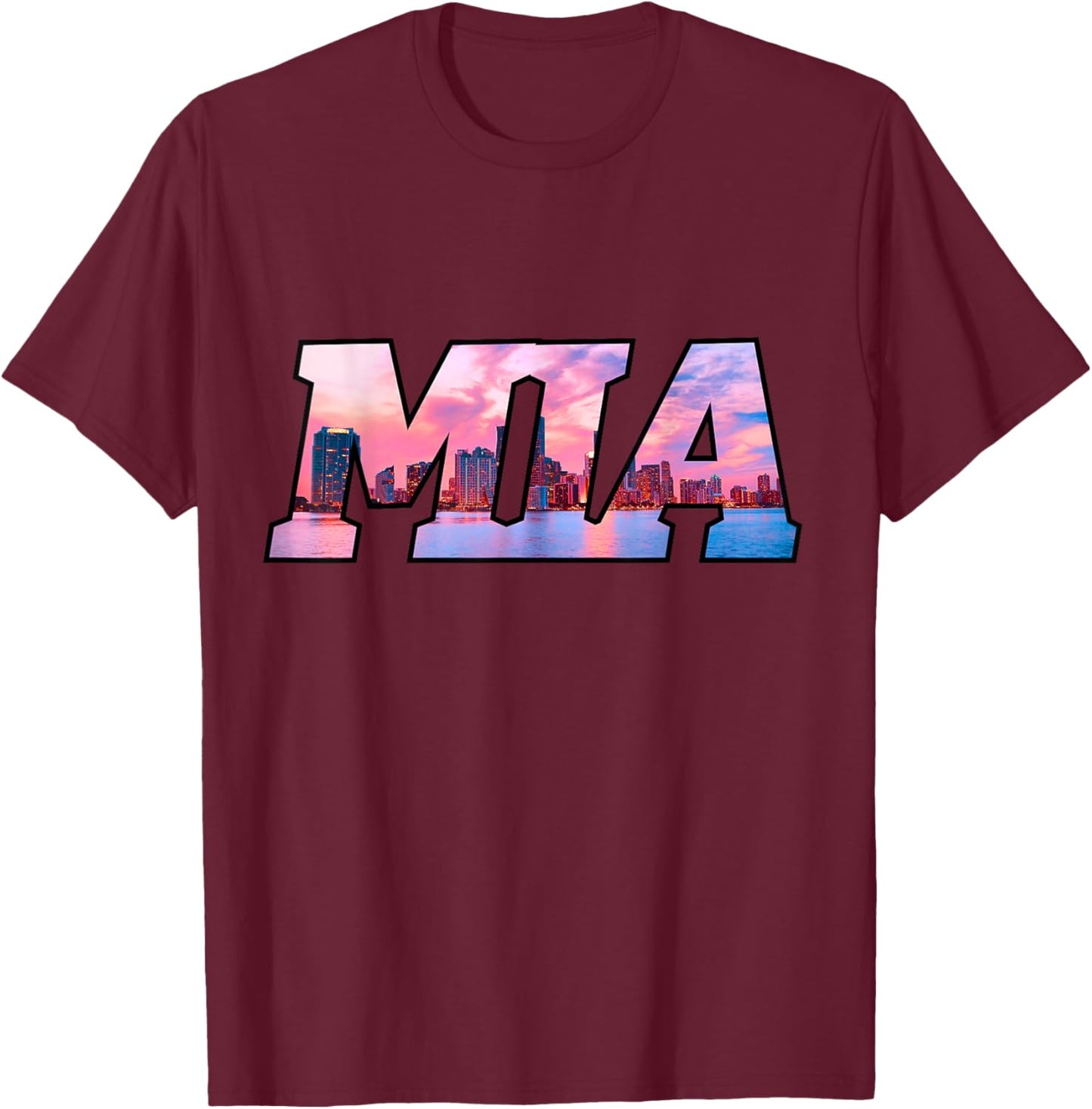 MIA Miami City Skyline of Miami Beach, Florida Men Women Girls Kids T-Shirt - T-Shirt | Maroon