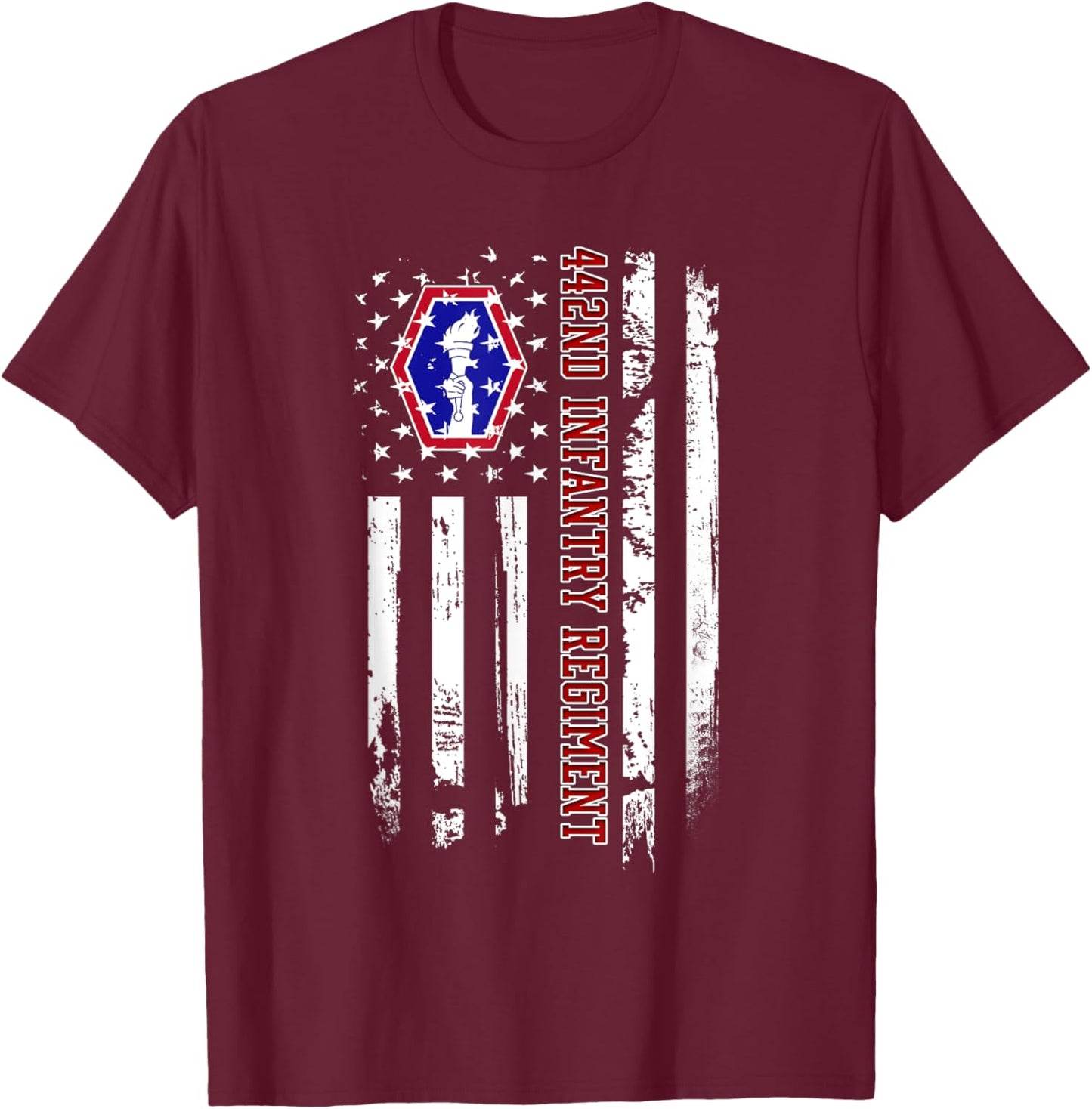 442nd Infantry Regiment Veteran USA Flag Veterans Day Xmas T-Shirt - T-Shirt | Maroon
