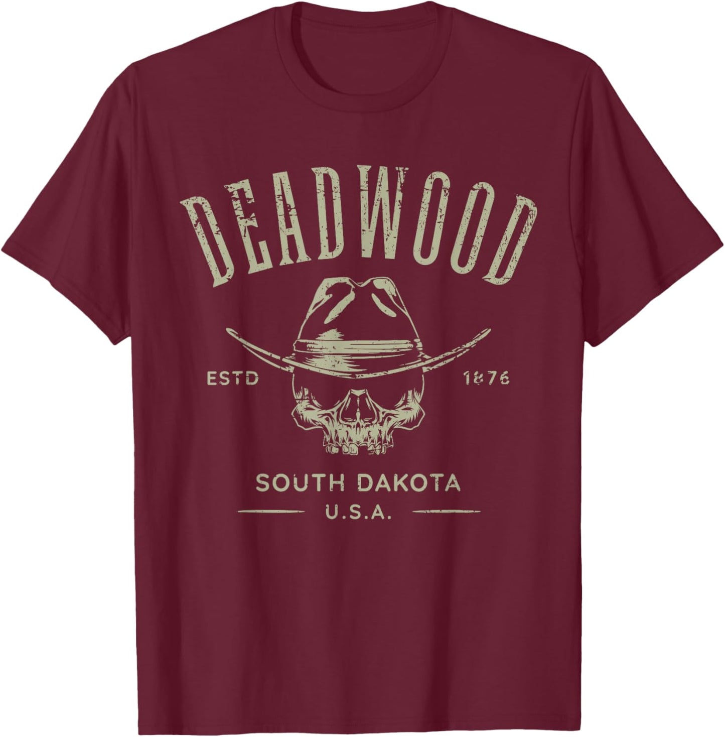 Deadwood South Dakota USA Distressed Design Souvenir T-Shirt - T-Shirt | Maroon