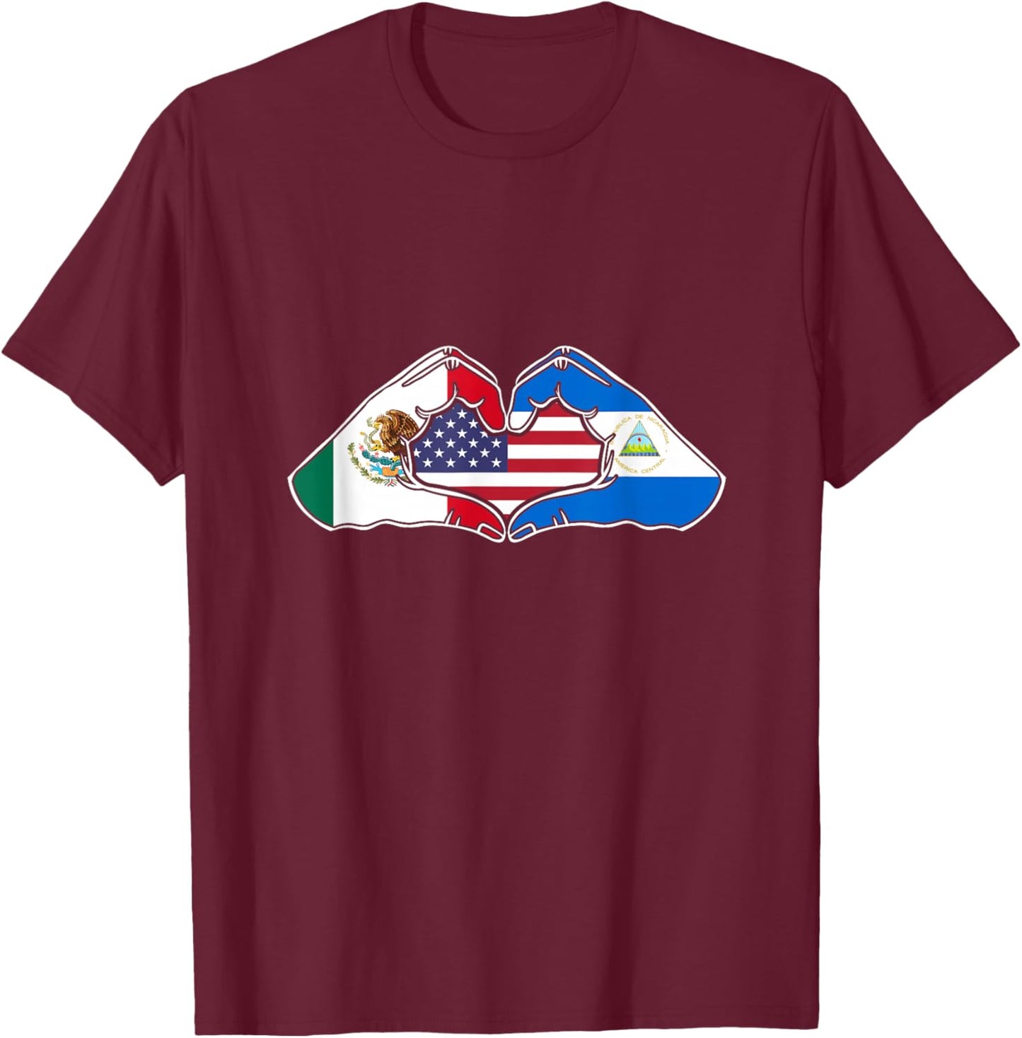Heart Hands Mexico, Nicaragua and the USA. T-Shirt - T-Shirt | Maroon