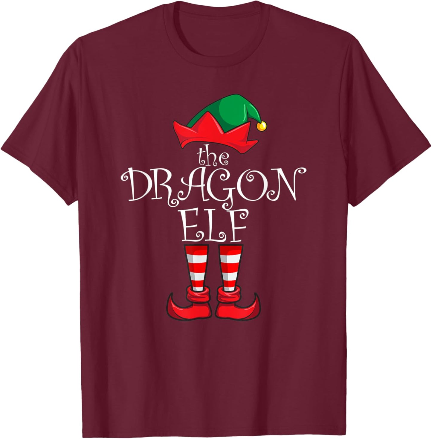 Dragon Elf Matching Family Christmas Party Pajama Dragon Elf T-Shirt - T-Shirt | Maroon