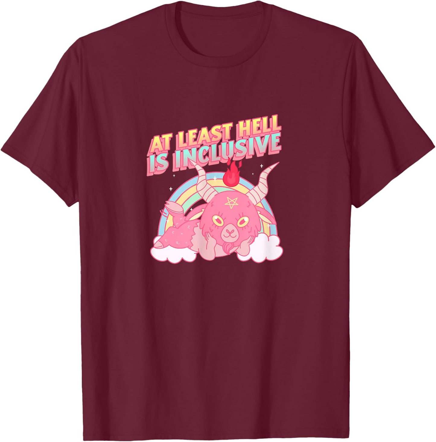 At Least Hell is Inclusive Cute Pink Baby Baphomet T-Shirt - T-Shirt | Maroon