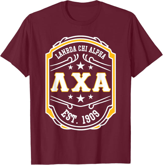 Lambda Chi Alpha Fraternity Lambda Est 1909 T-Shirt - T-Shirt | Maroon
