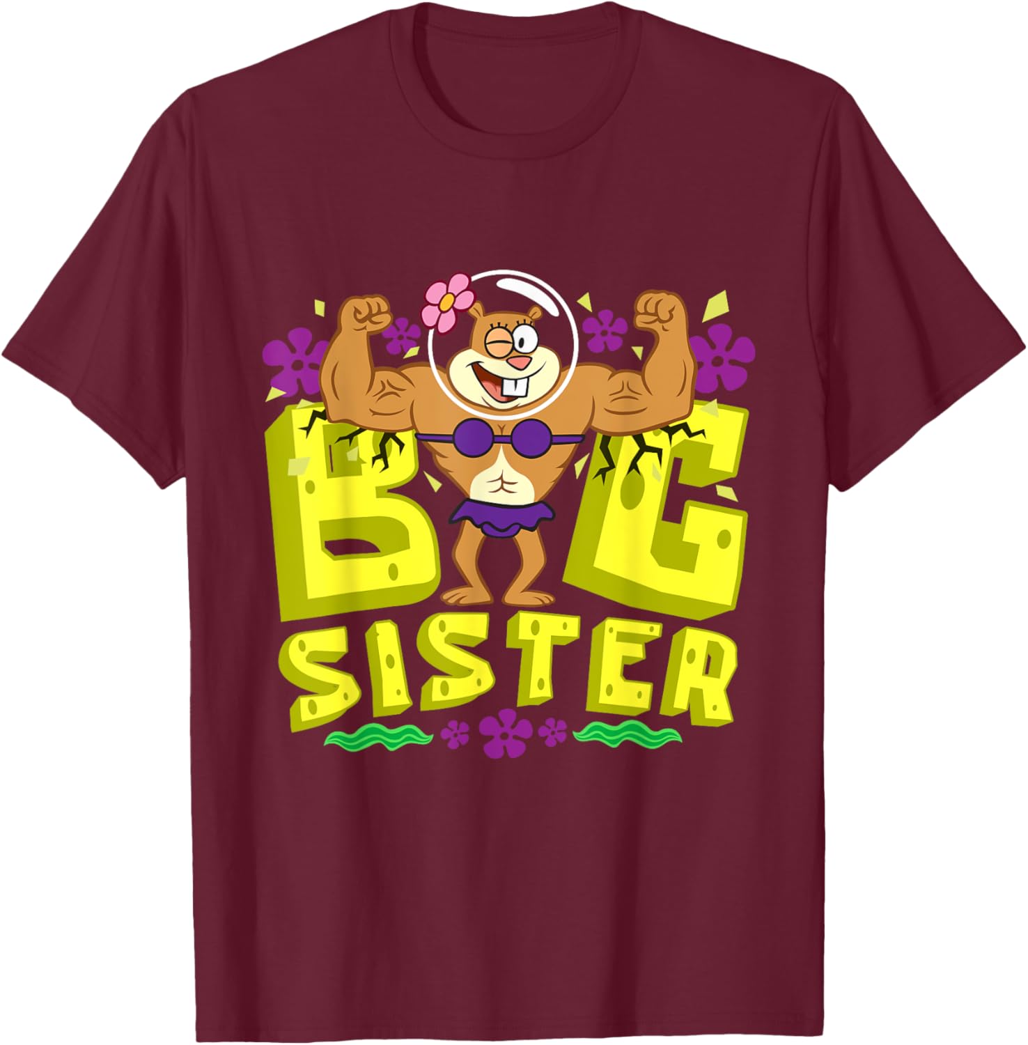 Mademark x SpongeBob SquarePants - SpongeBob SquarePants Big Sister Strong Sister Women Girls T-Shirt - T-Shirt | Maroon