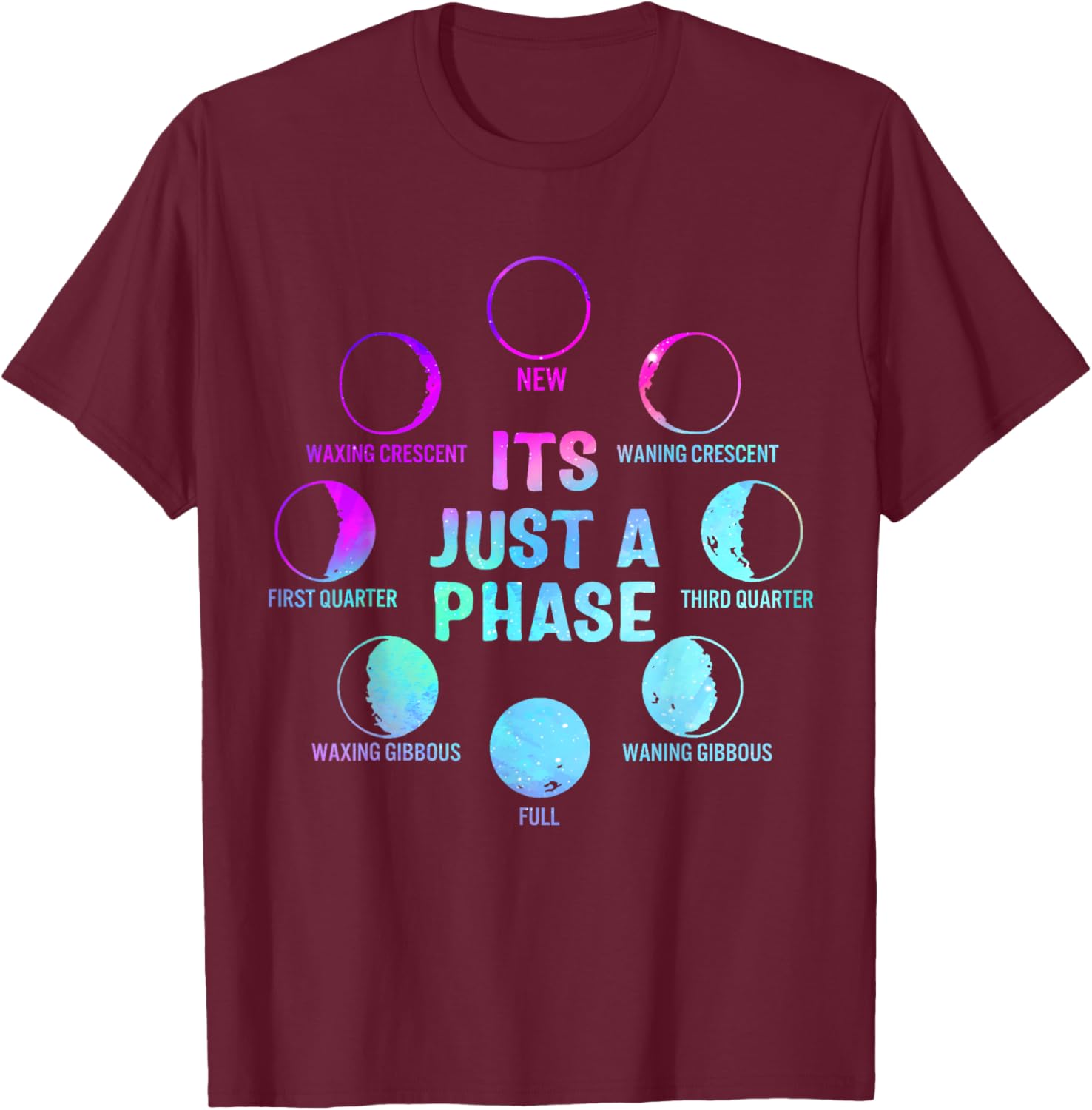 It's Just A Phase Celestial Moon Lunar Cycle Astronomy Kids T-Shirt - T-Shirt | Maroon