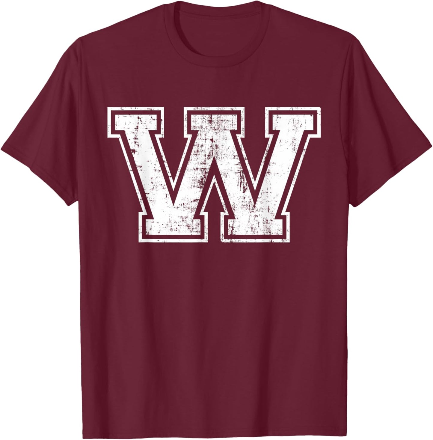 Letter W Uppercase Alphabet Initial School College Varsity T-Shirt - T-Shirt | Maroon