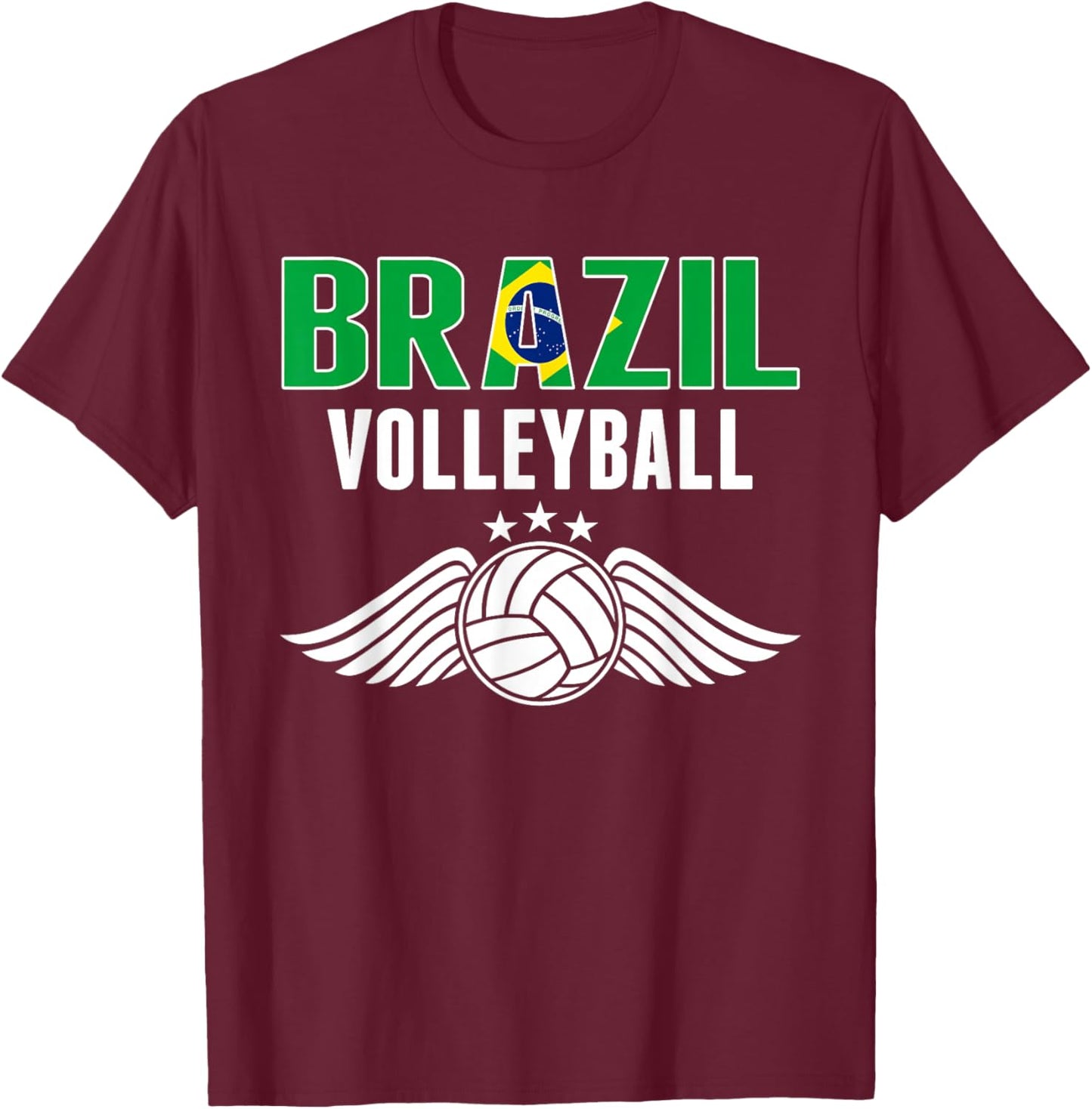 Brazil Volleyball Fans Jersey - Brazilian Flag Sport Lovers T-Shirt - T-Shirt | Maroon