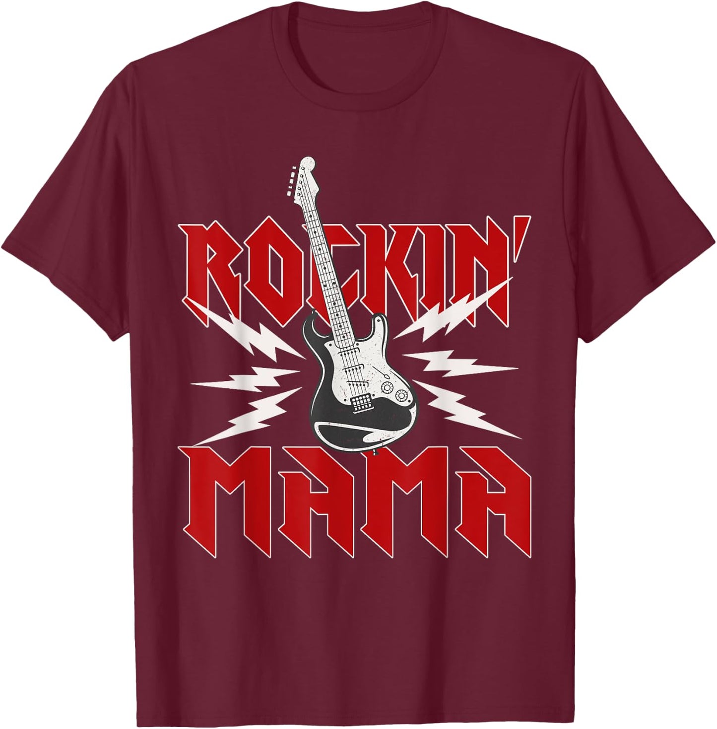 Mama Rockin One Birthday Family Matching Rock Guitar T-Shirt - T-Shirt | Maroon
