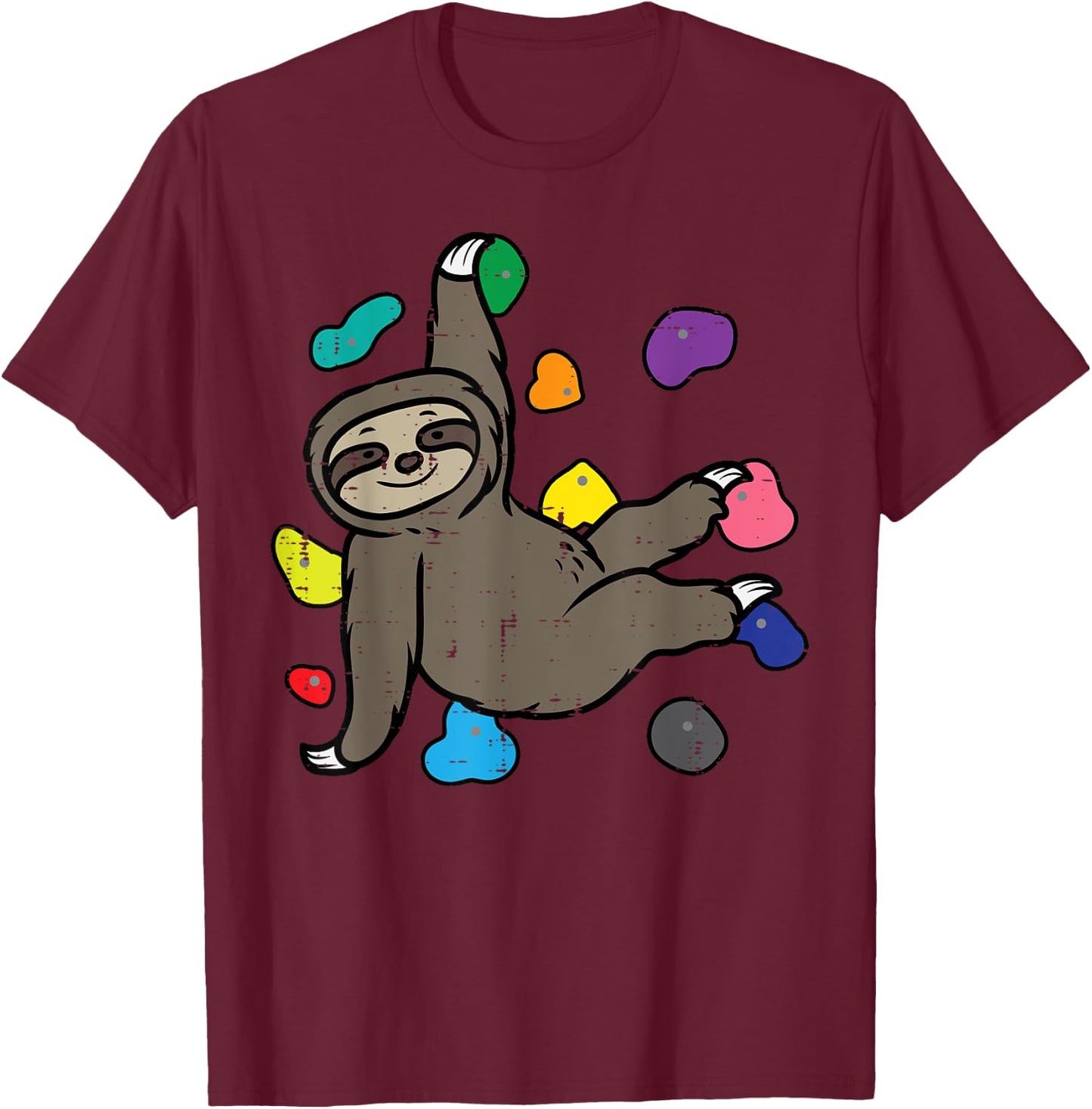 Rock Climbing Sloth Cute Climber Boys Girls Kids Women Men T-Shirt - T-Shirt | Maroon