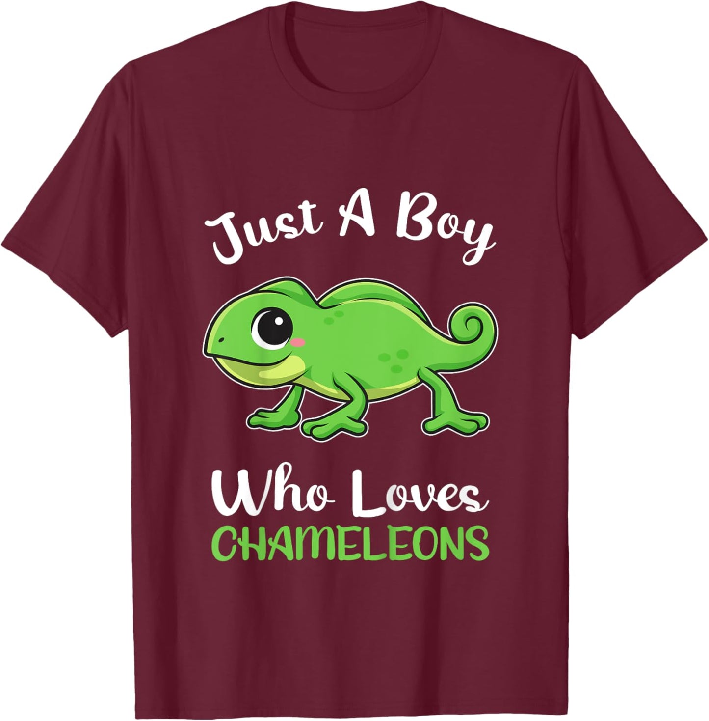 Kids Just A Boy Loves Chameleons Boys Kids Pajamas T-Shirt - T-Shirt | Maroon