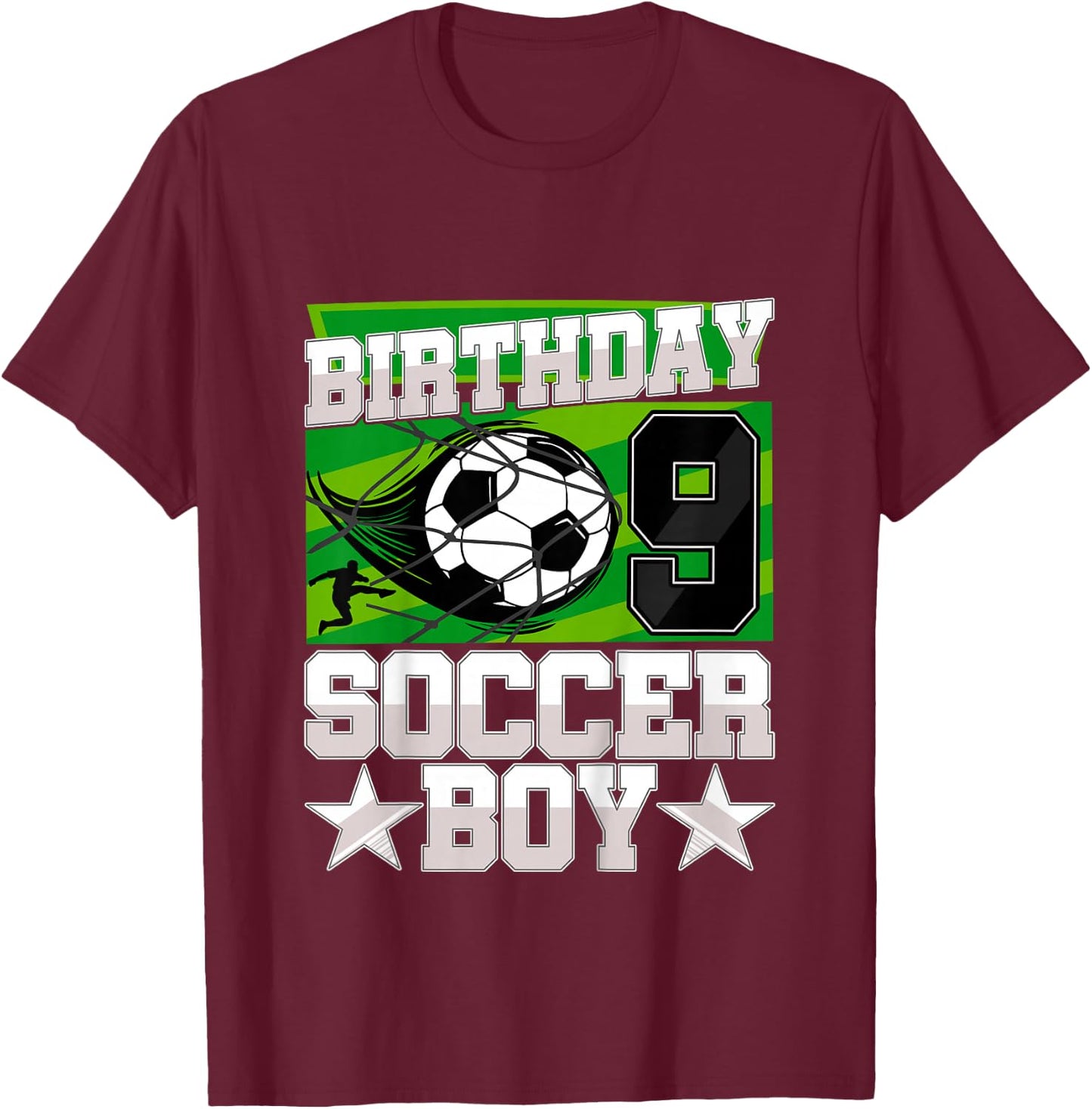 Soccer Birthday Party - 9th Birthday Boy 9 Years Old T-Shirt - T-Shirt | Maroon
