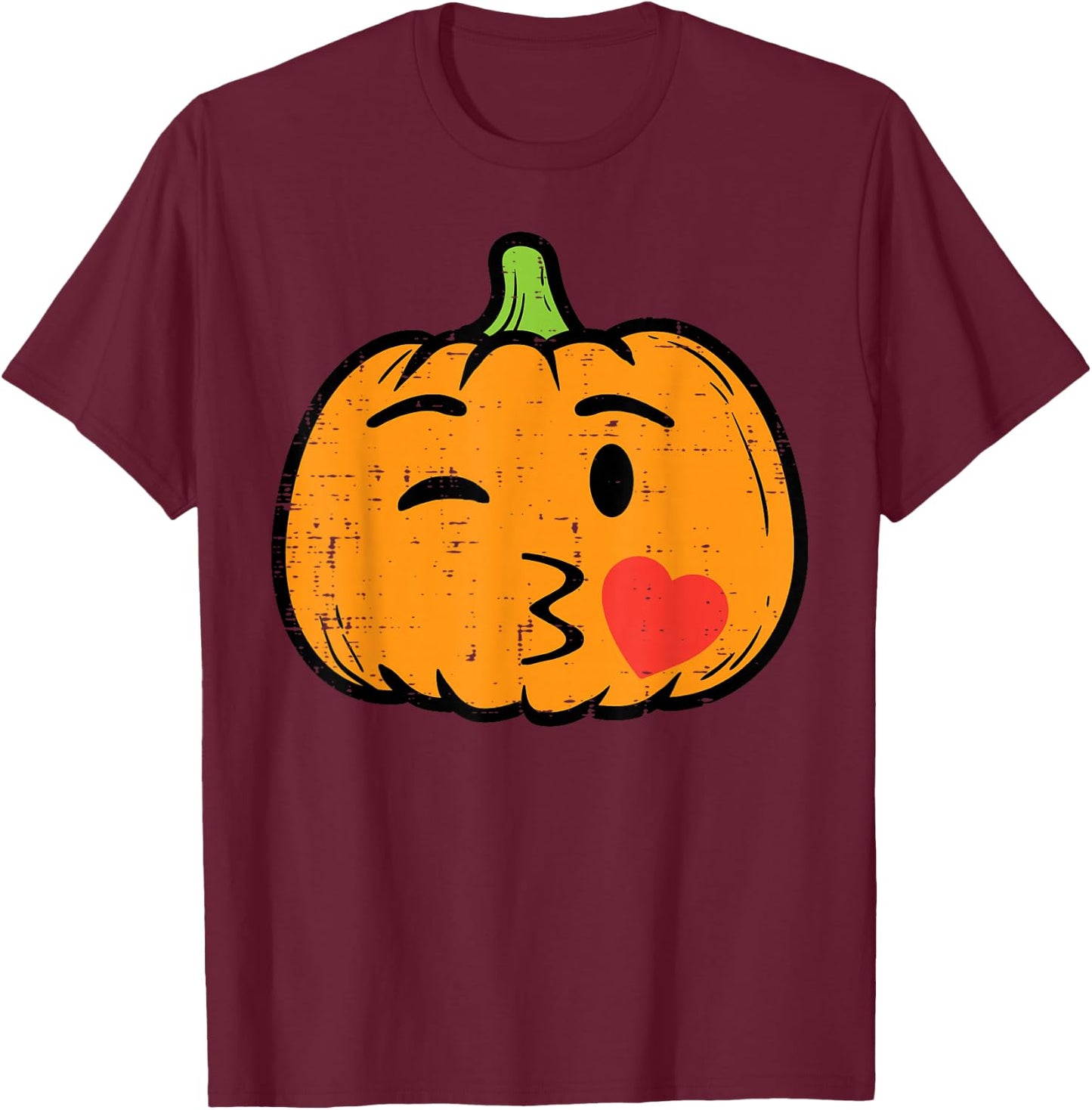 Halloween Pumpkin Face Kiss Cute Costume Girls Kid Women Men T-Shirt - T-Shirt | Maroon