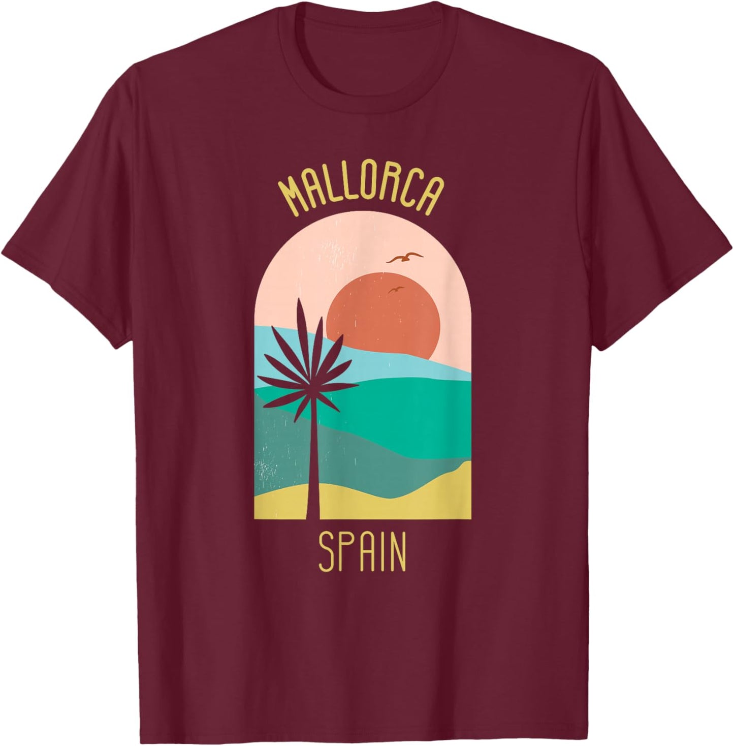 Mallorca Spain - Boho Vintage Vacation Souvenir T-Shirt - T-Shirt | Maroon