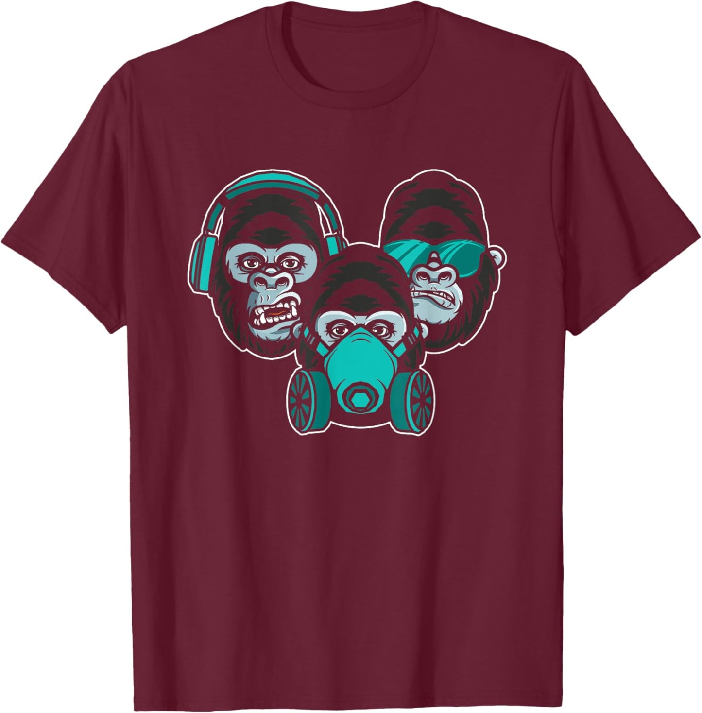 See Speak Hear No Evil Japan Japanese Wise Monkeys Gorilla T-Shirt - T-Shirt | Maroon