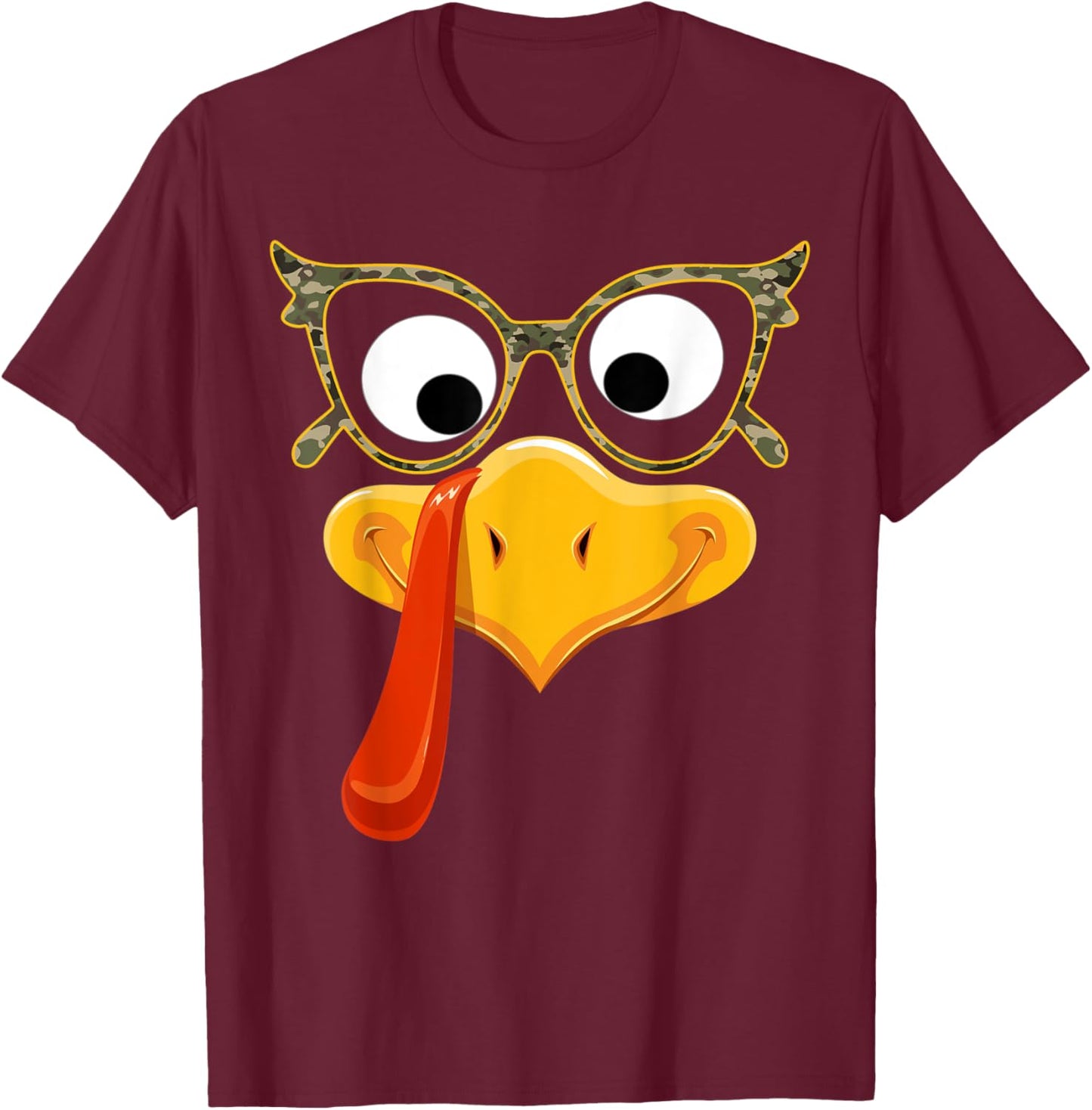 Turkey Face Thanksgiving Family Camoflauge Sunglasses Camo T-Shirt - T-Shirt | Maroon