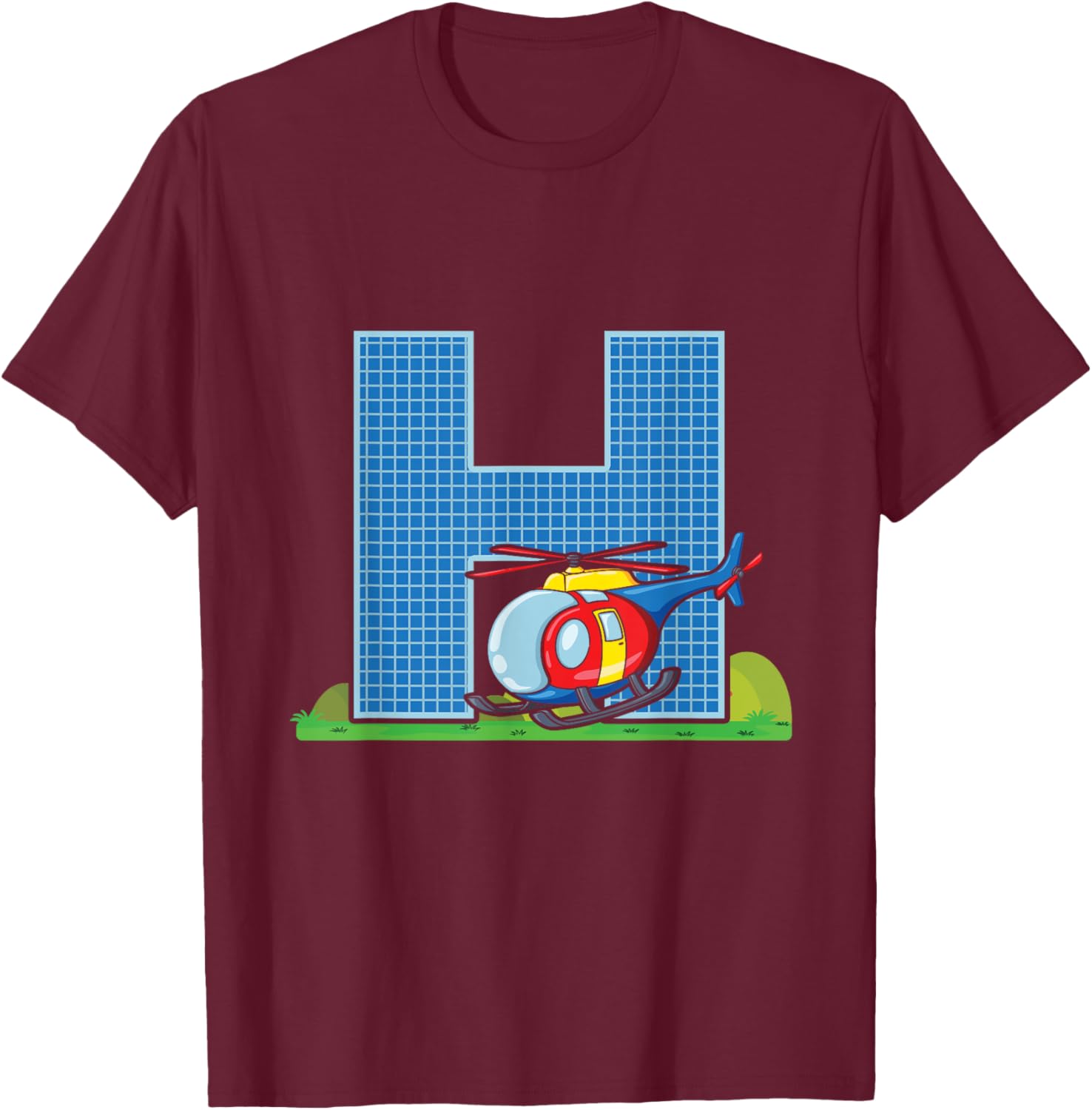 Letter H Helicopter Alphabet Last Name Consonant Initials T-Shirt - T-Shirt | Maroon