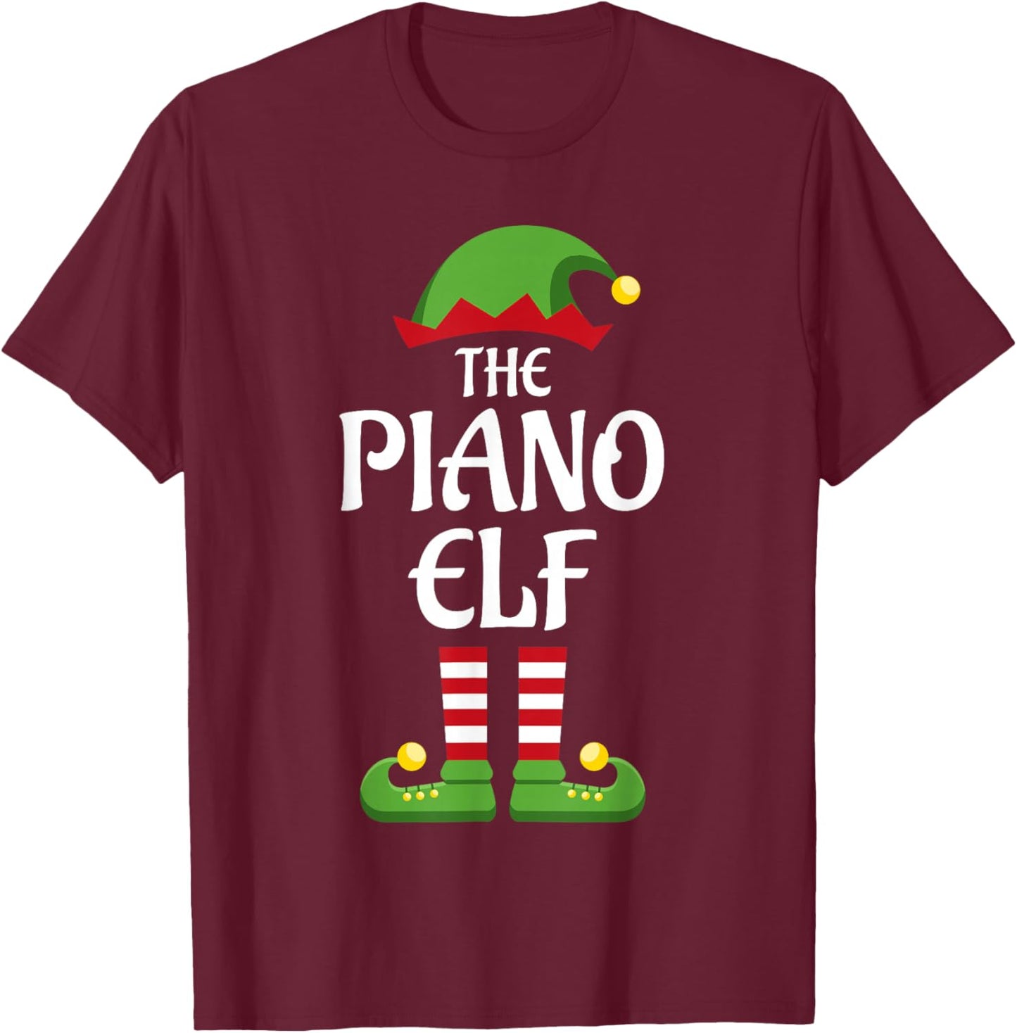 Piano Elf Family Matching Group Christmas T-Shirt - T-Shirt | Maroon