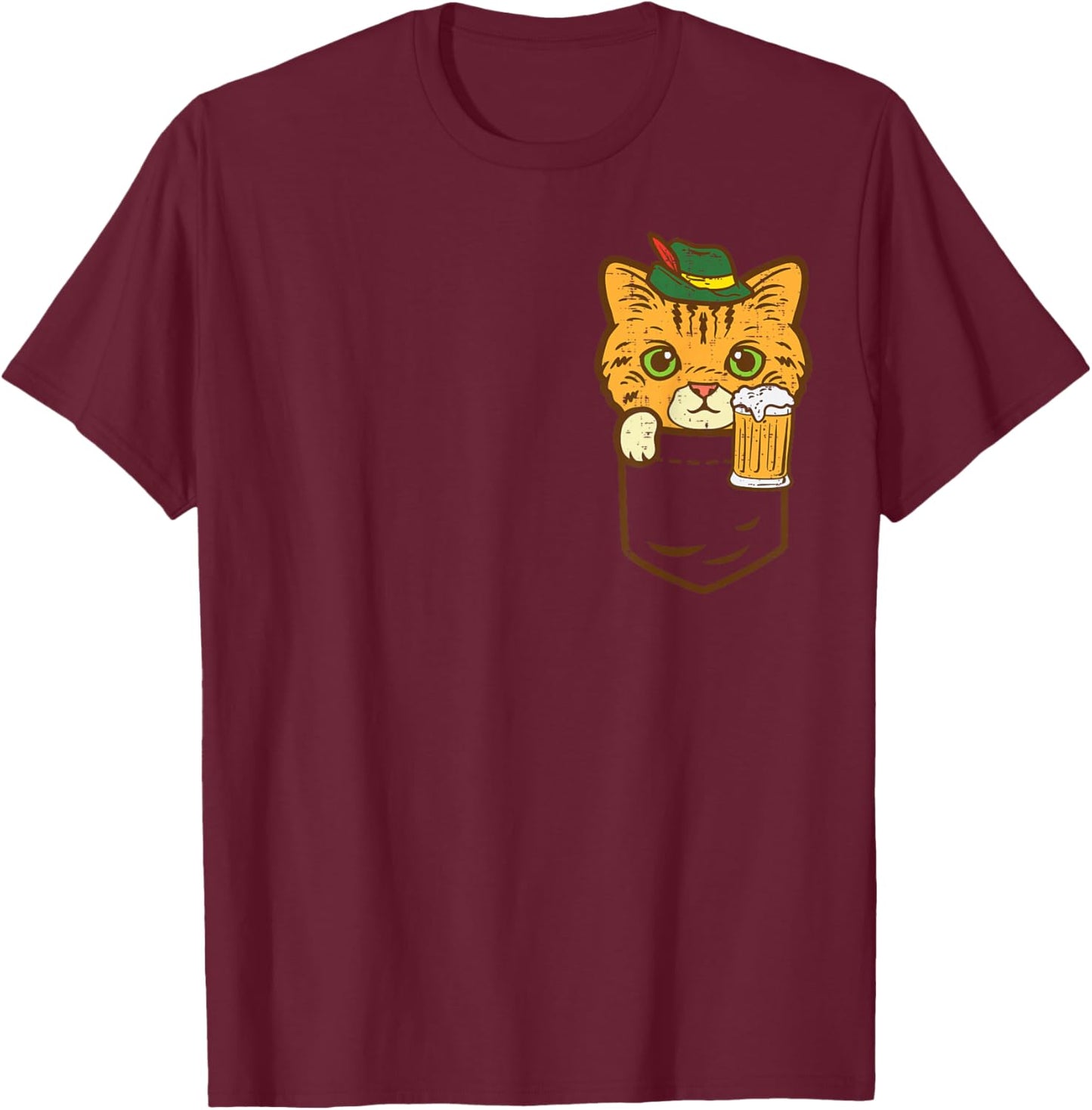 Pocket Cat Oktoberfest Hat Bavarian Kitten German Men Women T-Shirt - T-Shirt | Maroon