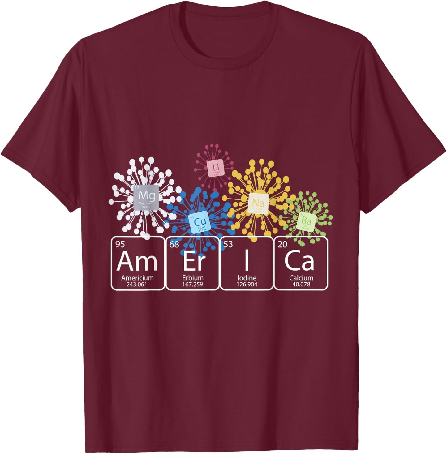 Fireworks Chemistry 4th of July , America Spelled with th T-Shirt - T-Shirt | Maroon