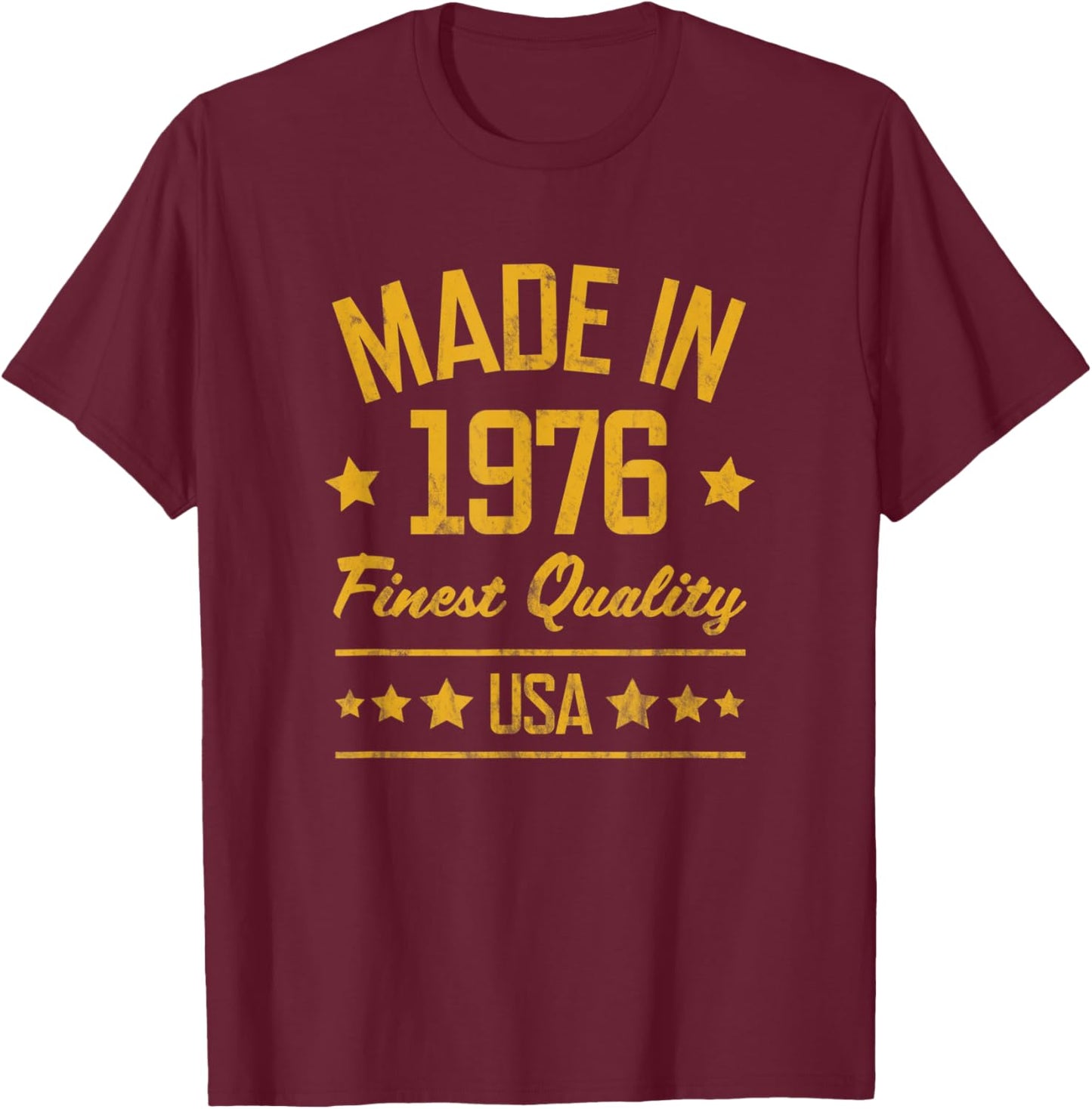 Made in 1976 Finest USA Yellow Gold Print T-Shirt - T-Shirt | Maroon