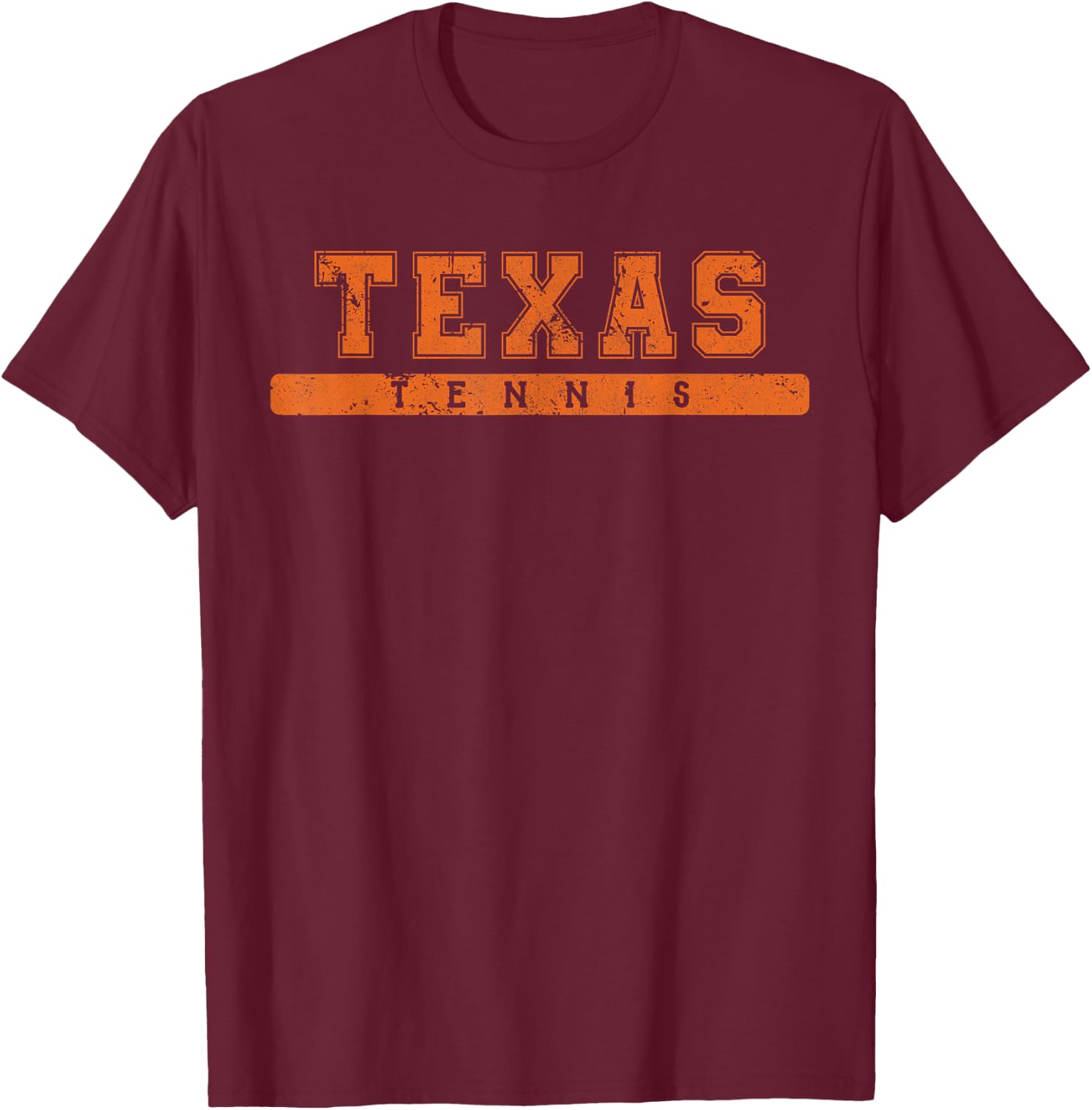 Texas Tennis Orange Vintage Text T-Shirt - T-Shirt | Maroon