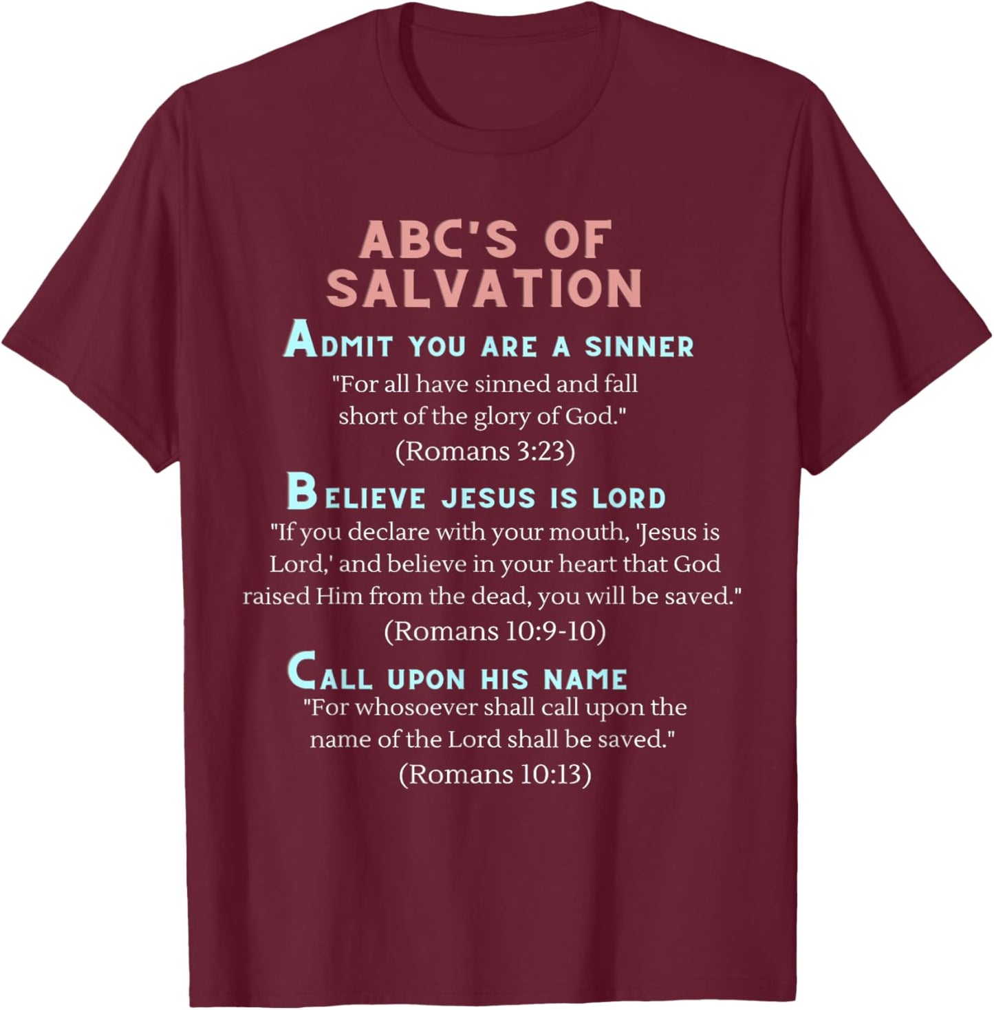 Clove & Lime Designs ABC's of Salvation ,.Blue,Small T-Shirt - T-Shirt | Maroon