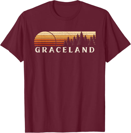 Graceland, MD Vintage Evergreen Sunset Eighties Retro T-Shirt - T-Shirt | Maroon