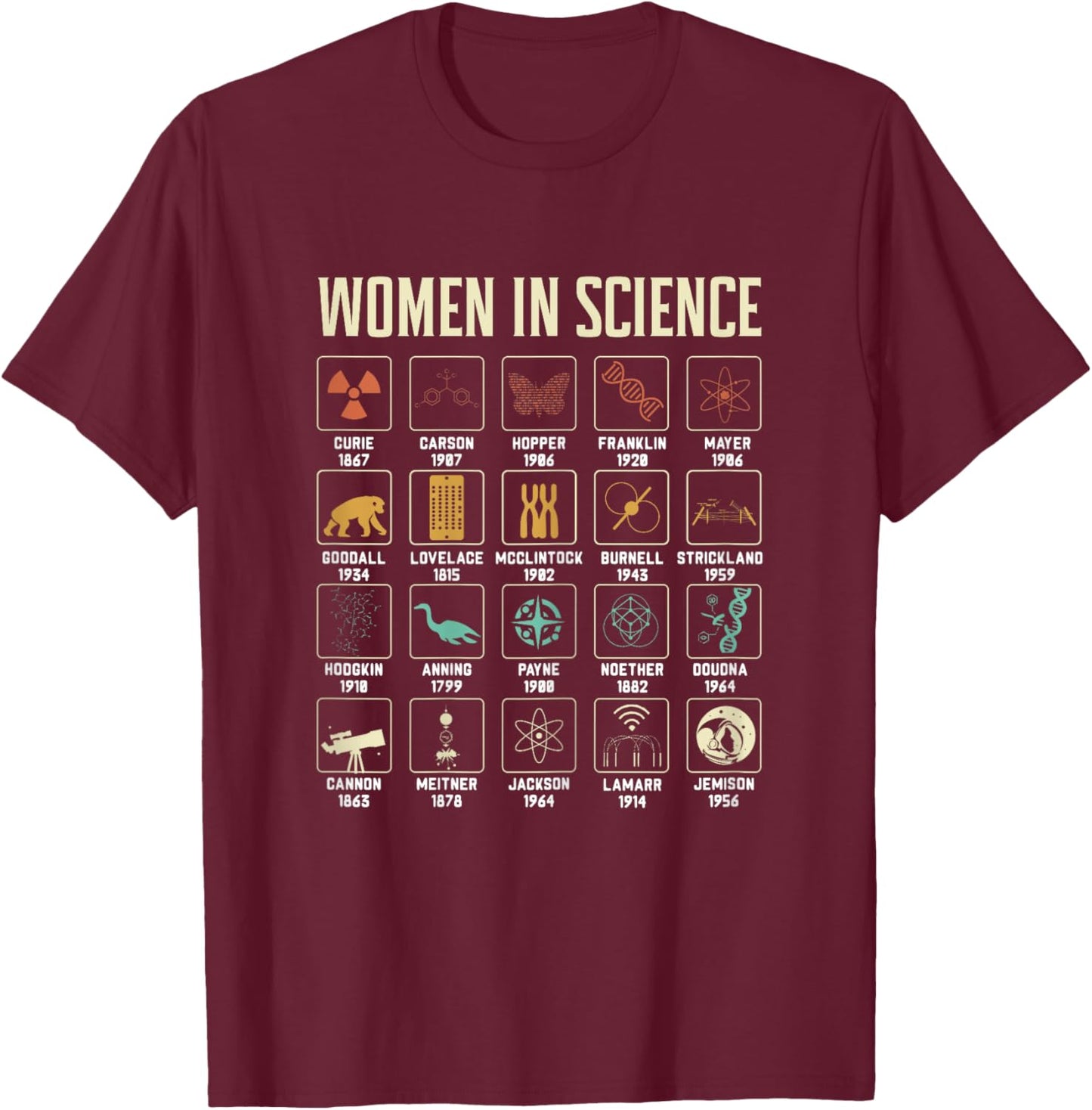 Women In Science Design Biology Chemistry Student Teacher T-Shirt - T-Shirt | Maroon