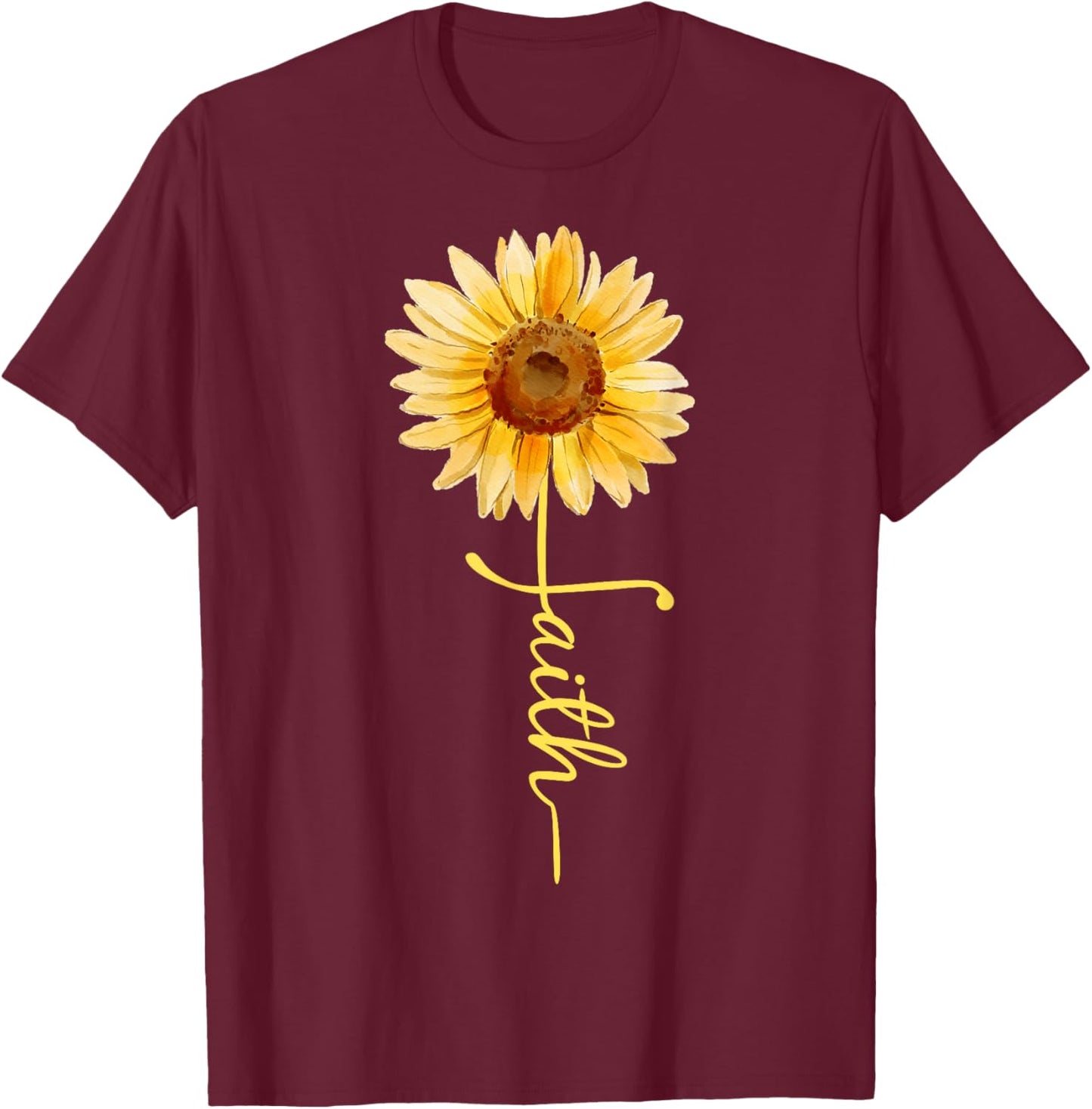 Christian Sunflower Faith butterfly Graphic women's T-Shirt - T-Shirt | Maroon