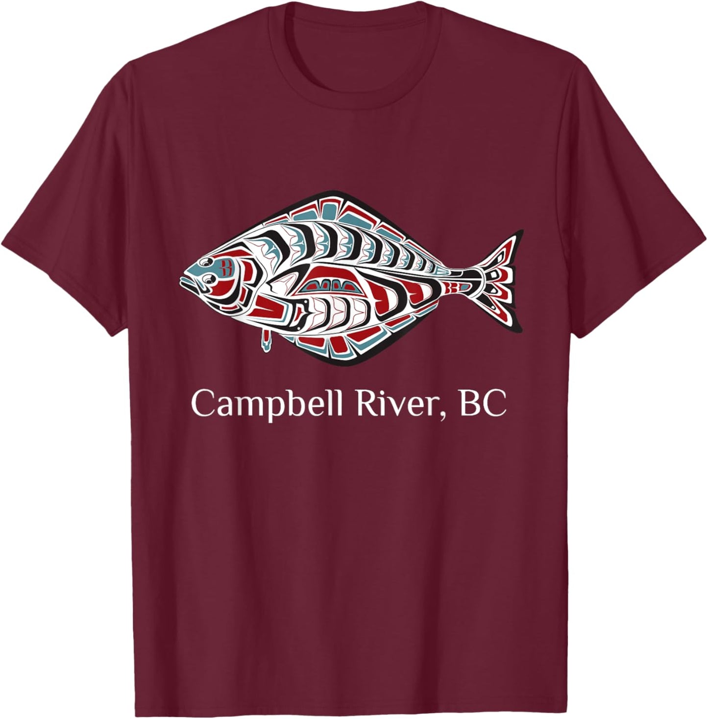 Campbell River British Columbia Halibut Fish Native Indian T-Shirt - T-Shirt | Maroon