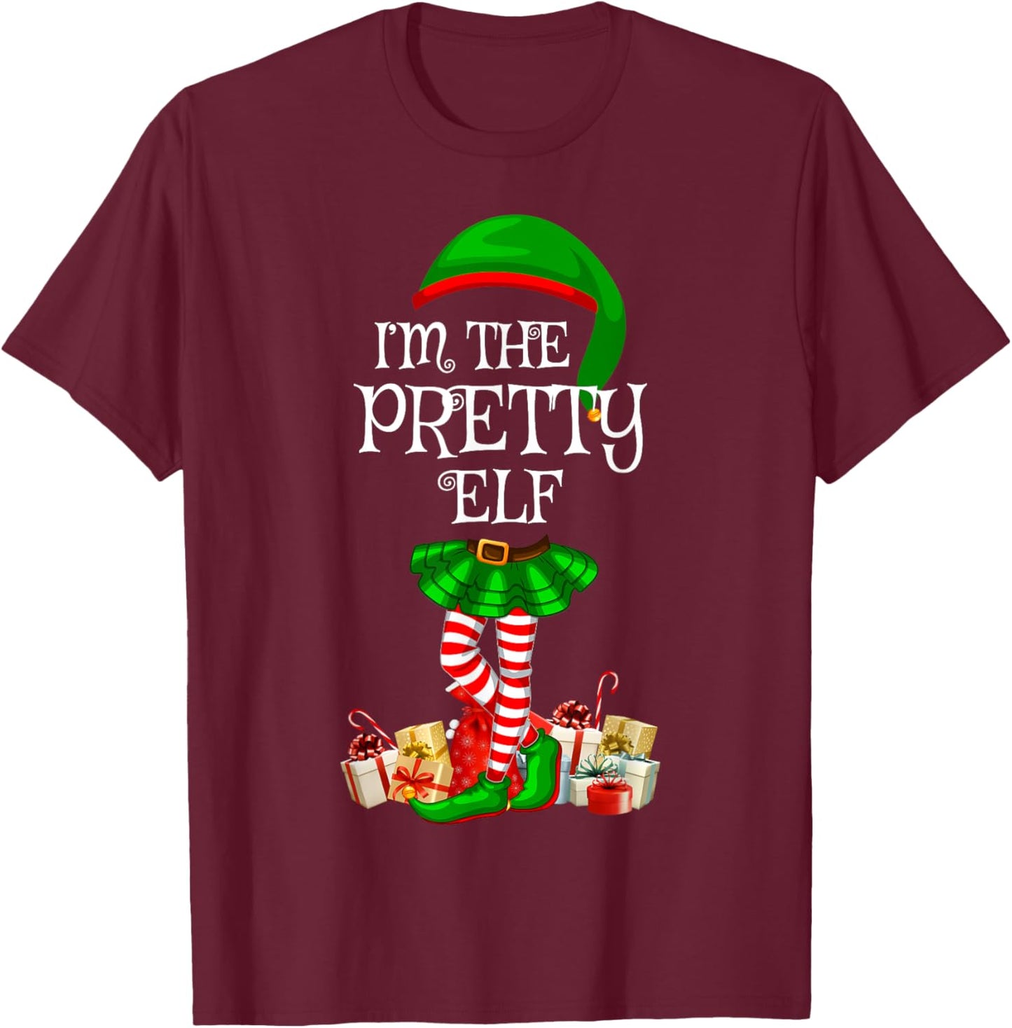 Matching Family Group I'm The Pretty Elf Christmas T-Shirt - T-Shirt | Maroon