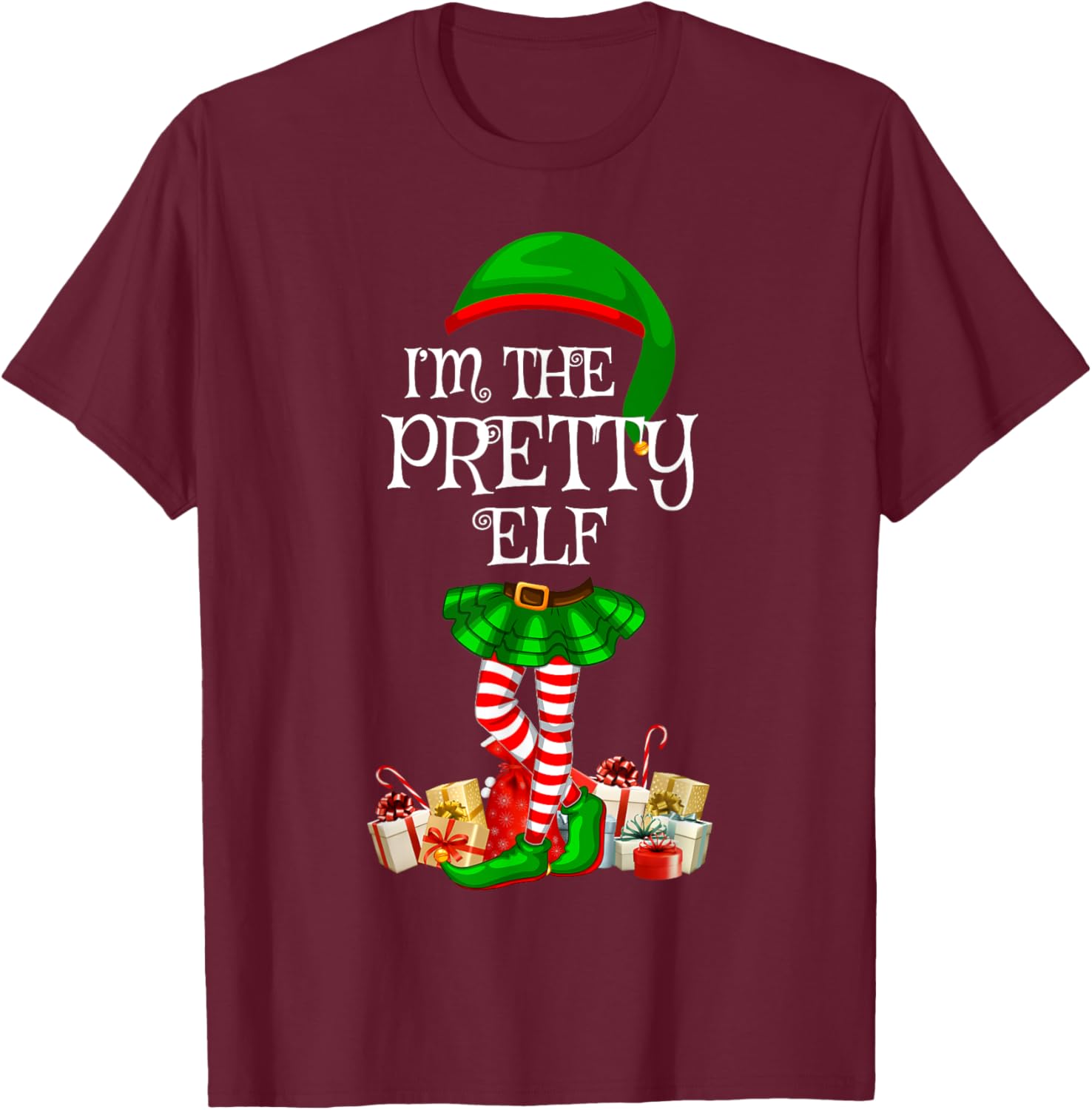 Matching Family Group I'm The Pretty Elf Christmas T-Shirt - T-Shirt | Maroon