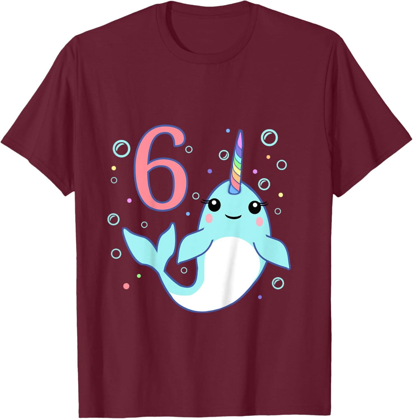 6 Year Old 6th Unicorn Narwhal Undersea Birthday Boys Girls T-Shirt - T-Shirt | Maroon