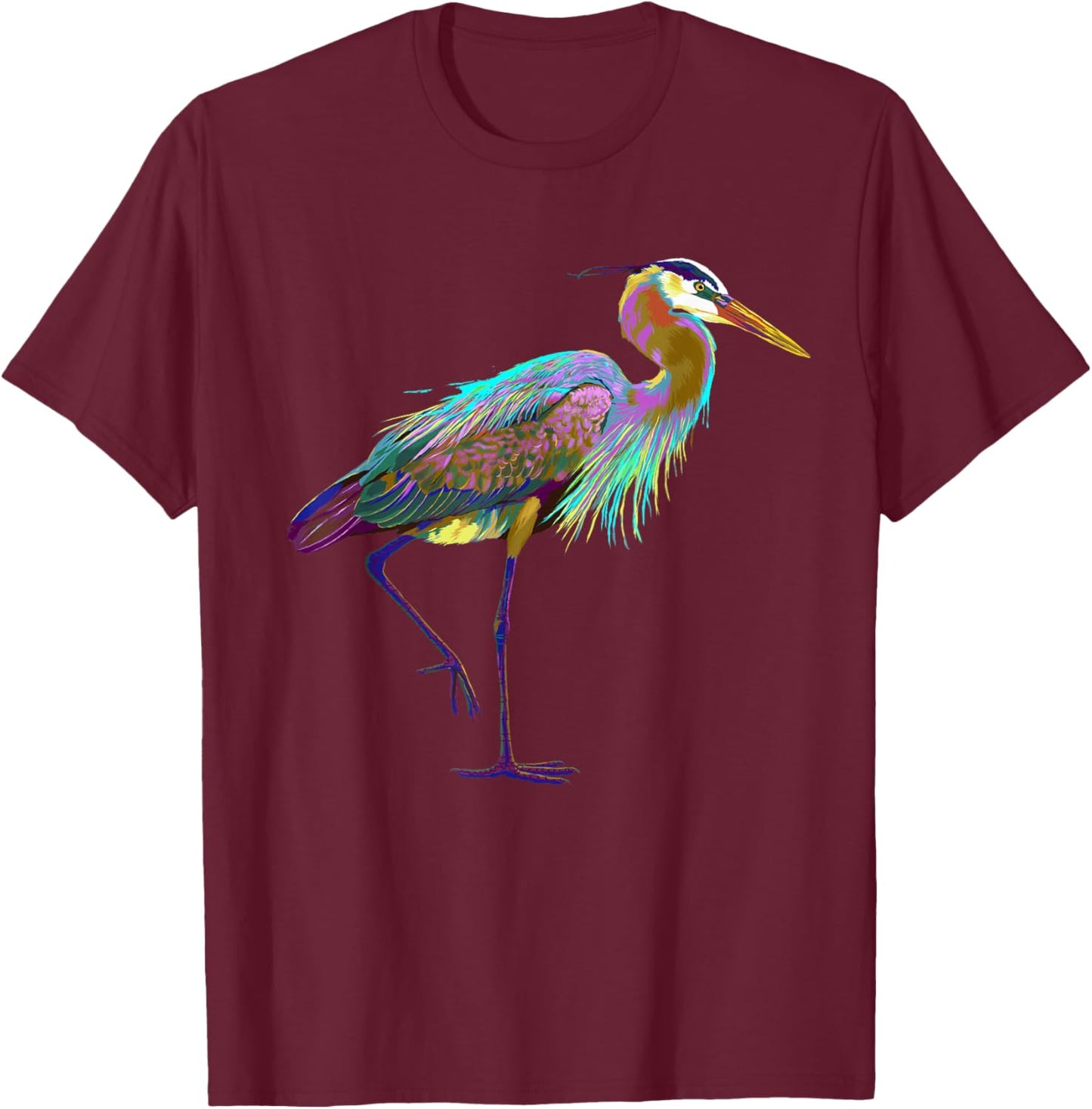 Colourful Splash Bird Blue Heron T-Shirt - T-Shirt | Maroon