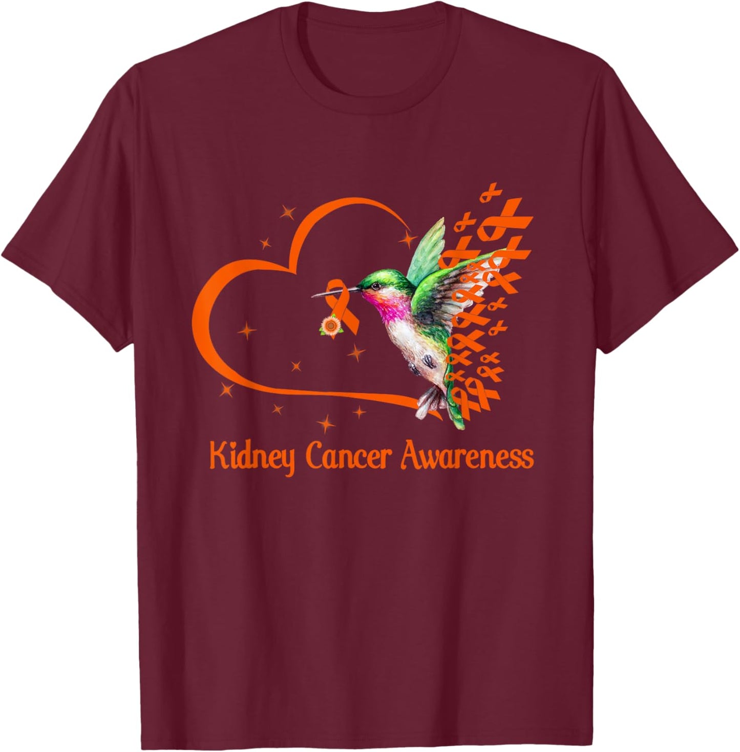 Hummingbird With Ribbon Kidney Cancer Awareness Warrior Mom T-Shirt - T-Shirt | Maroon