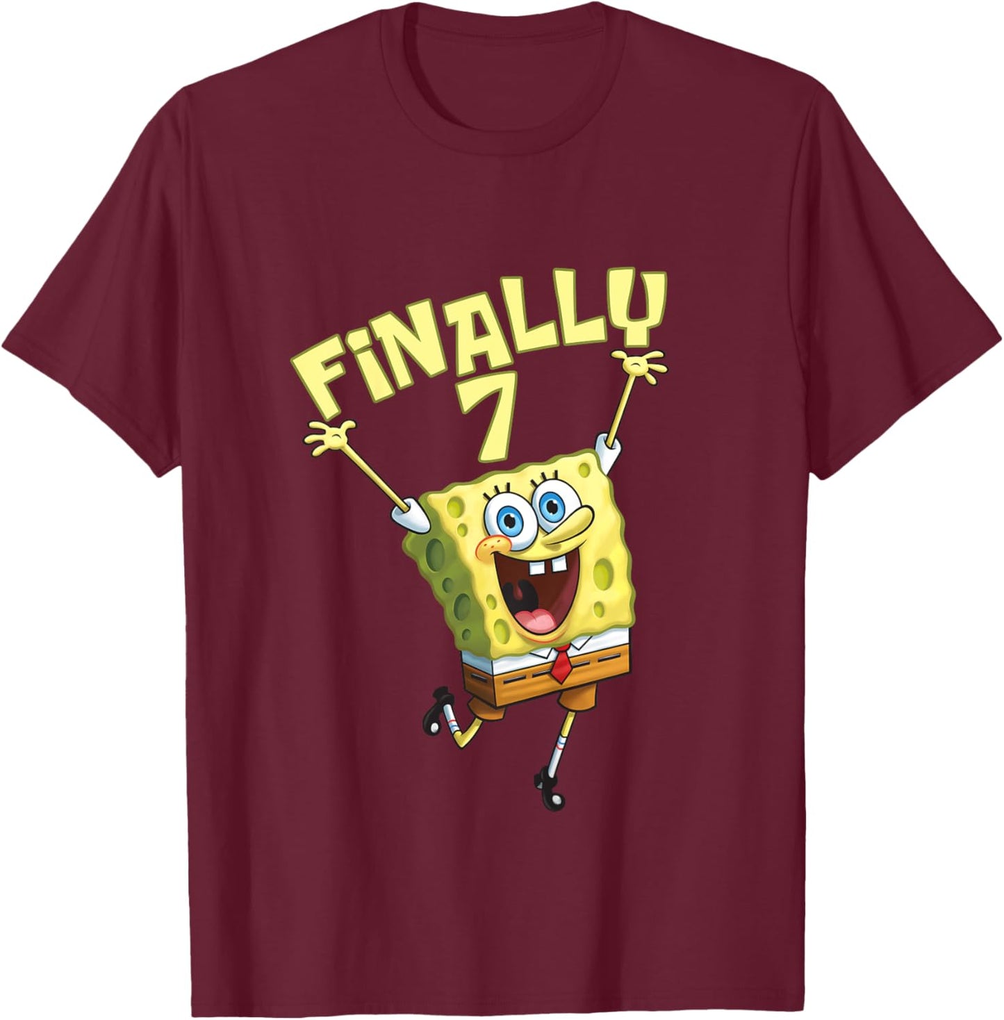 Mademark x SpongeBob SquarePants - Kids Original SpongeBob Square Pants - 7th Birthday. Finally 7. T-Shirt - T-Shirt | Maroon