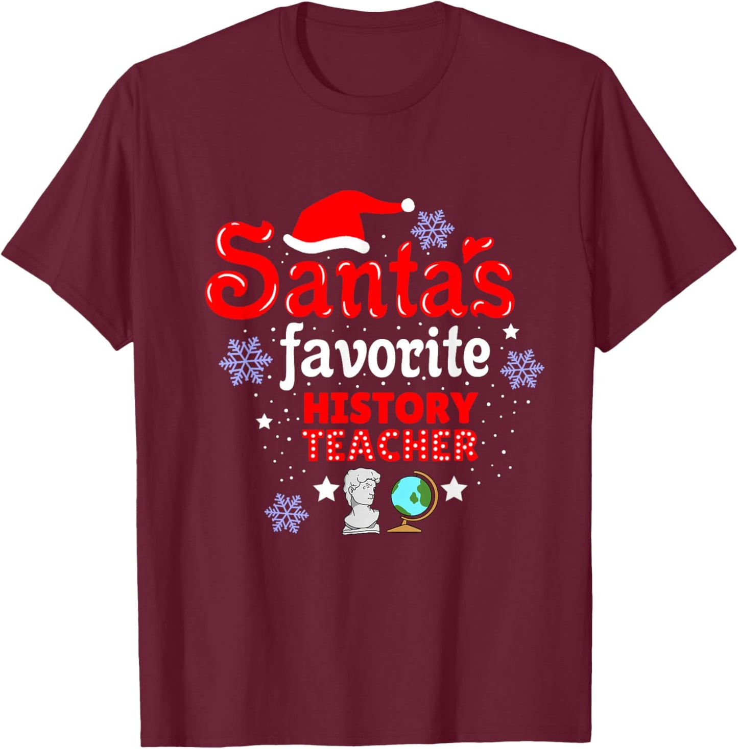 Santas Favorite History Teacher Christmas T-Shirt - T-Shirt | Maroon