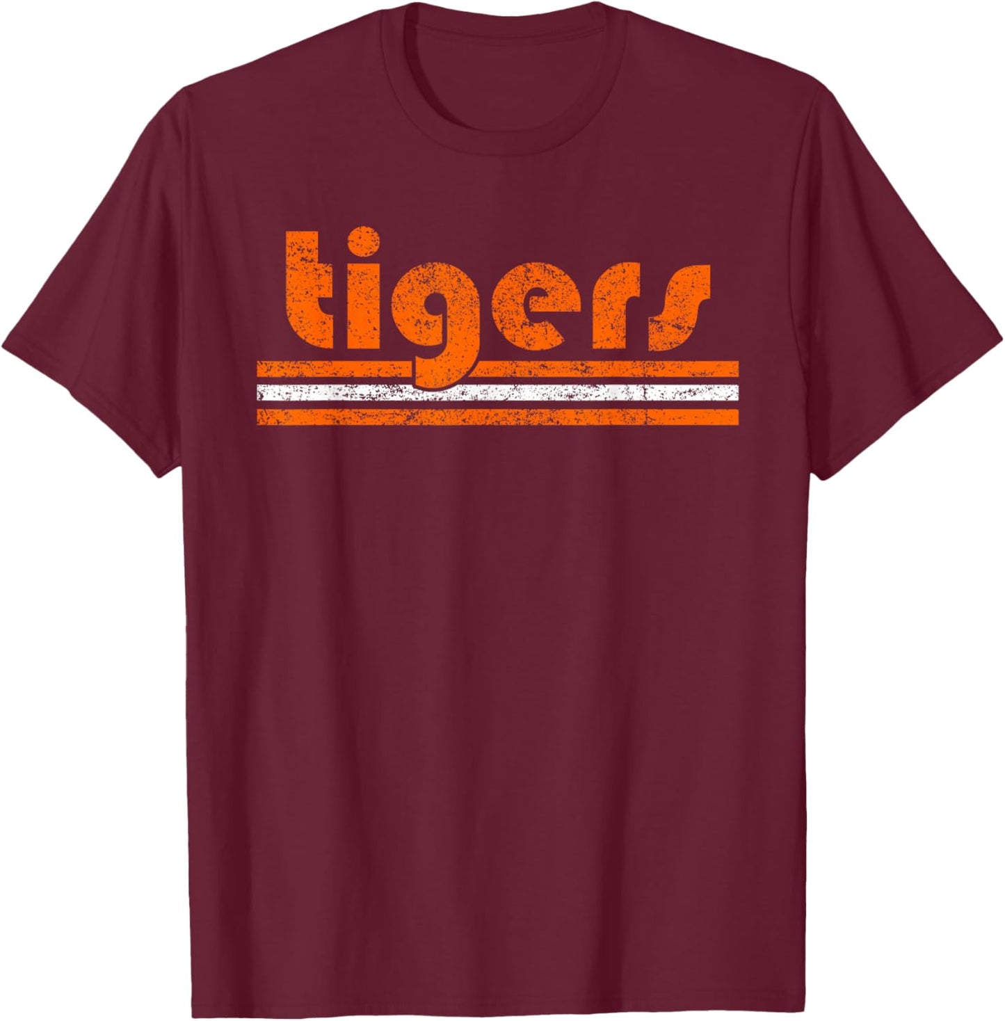 Vintage Tigers Retro Three Stripes Weathered T-Shirt - T-Shirt | Maroon