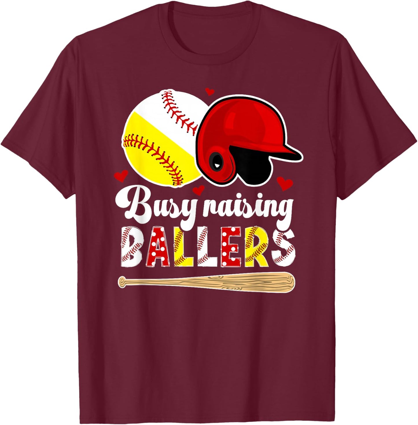 Busy Raising Ballers Baseball Softball Mom T-Shirt - T-Shirt | Maroon