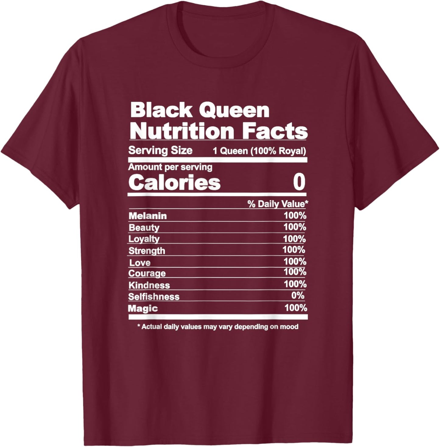 Black Queen Nutritional Facts Small T-Shirt - T-Shirt | Maroon
