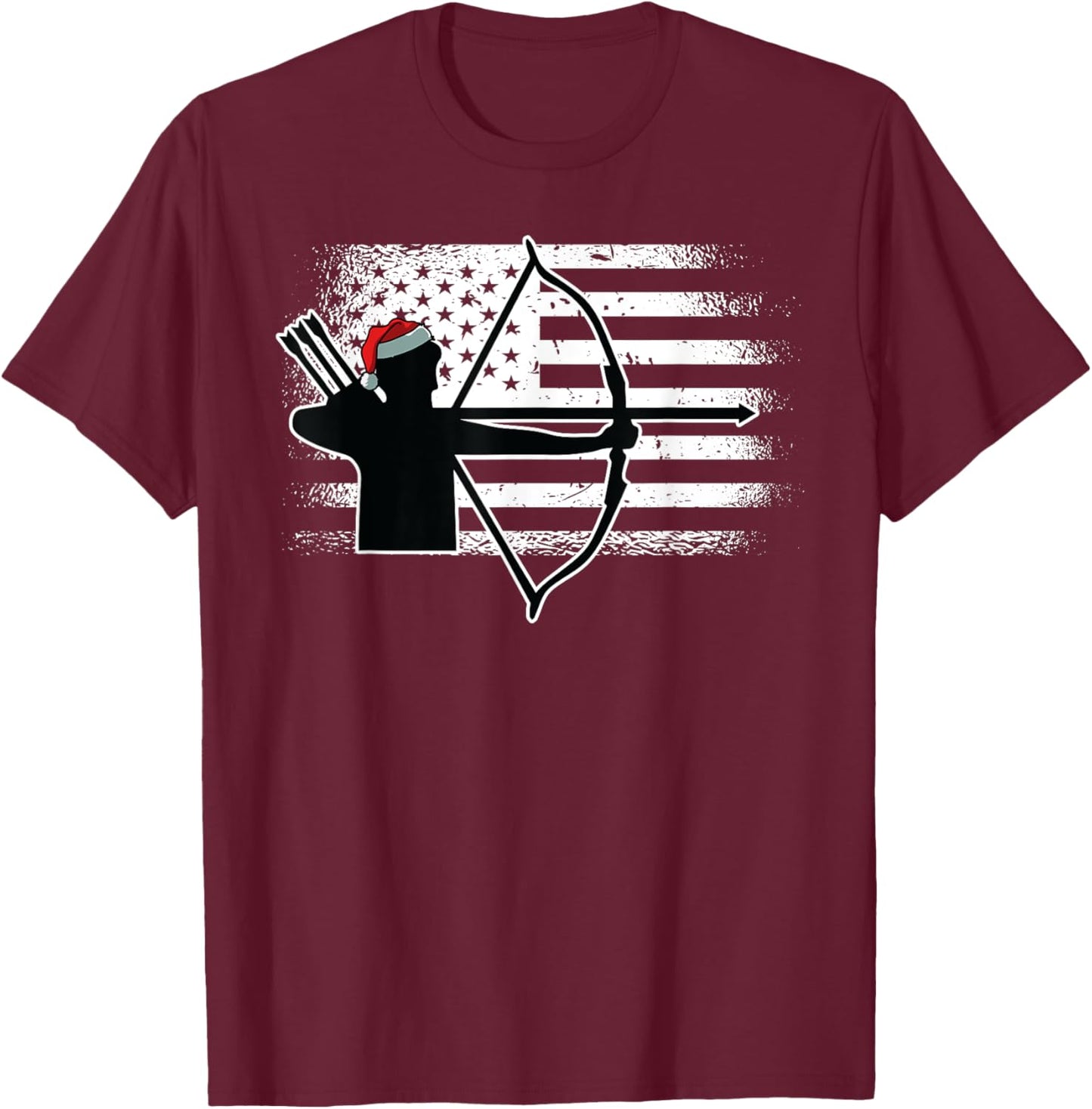 Archery American Flag Christmas Bow Hunting X-Mas Hunter Kids Men T-Shirt - T-Shirt | Maroon
