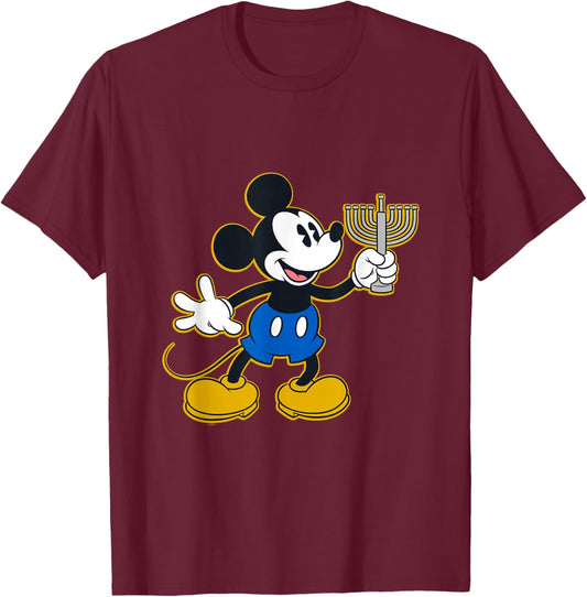 Disney Mickey Mouse Hanukkah Menorah Happy Holidays T-Shirt - T-Shirt | Maroon