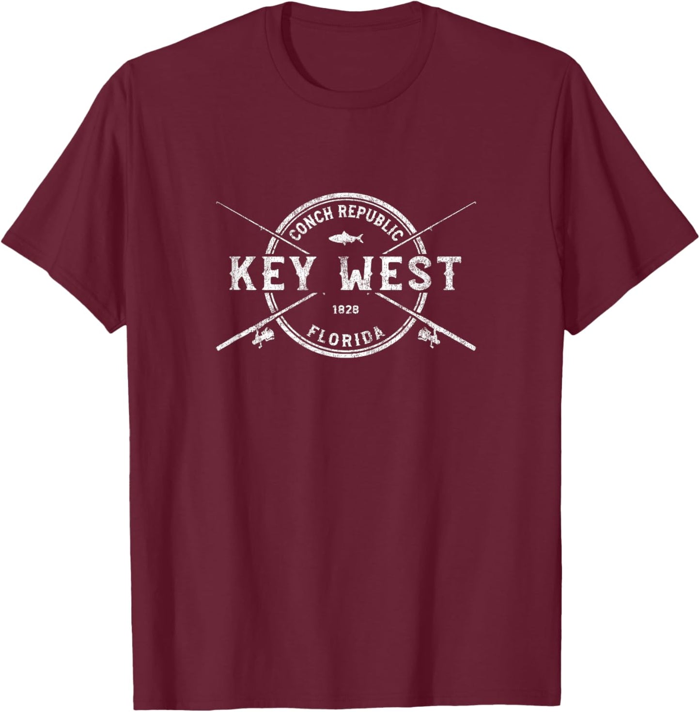 Key West FL Vintage Crossed Fishing Rods T-Shirt - T-Shirt | Maroon