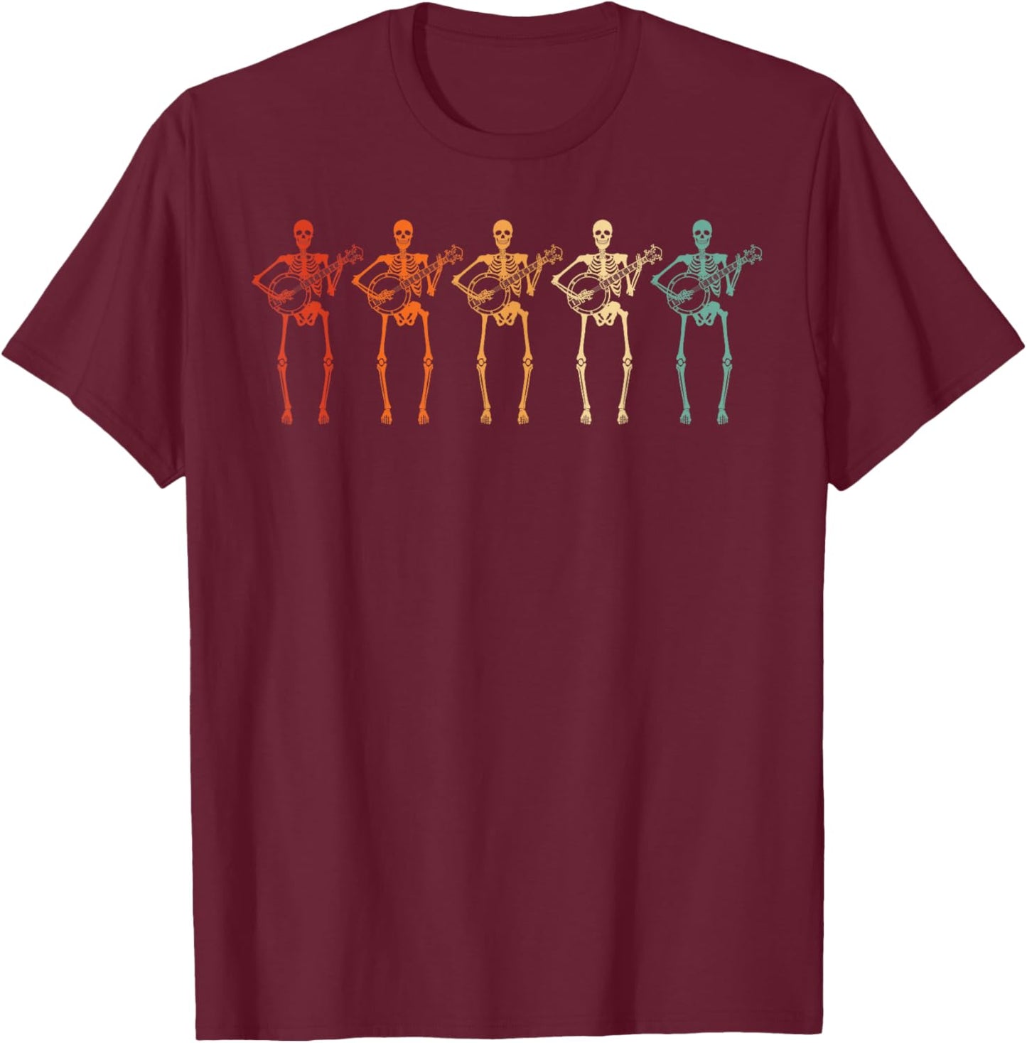 Halloween Skeleton Banjo Player Costume Outfit Musician T-Shirt - T-Shirt | Maroon