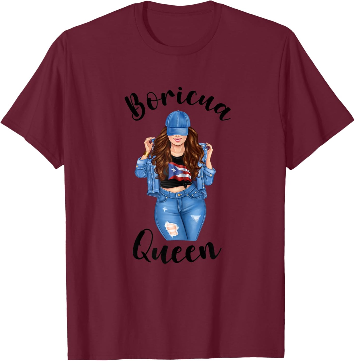 Puerto Rico Boricua Queen Patriotic FLag Puerto Rican Cute Women T-Shirt - T-Shirt | Maroon