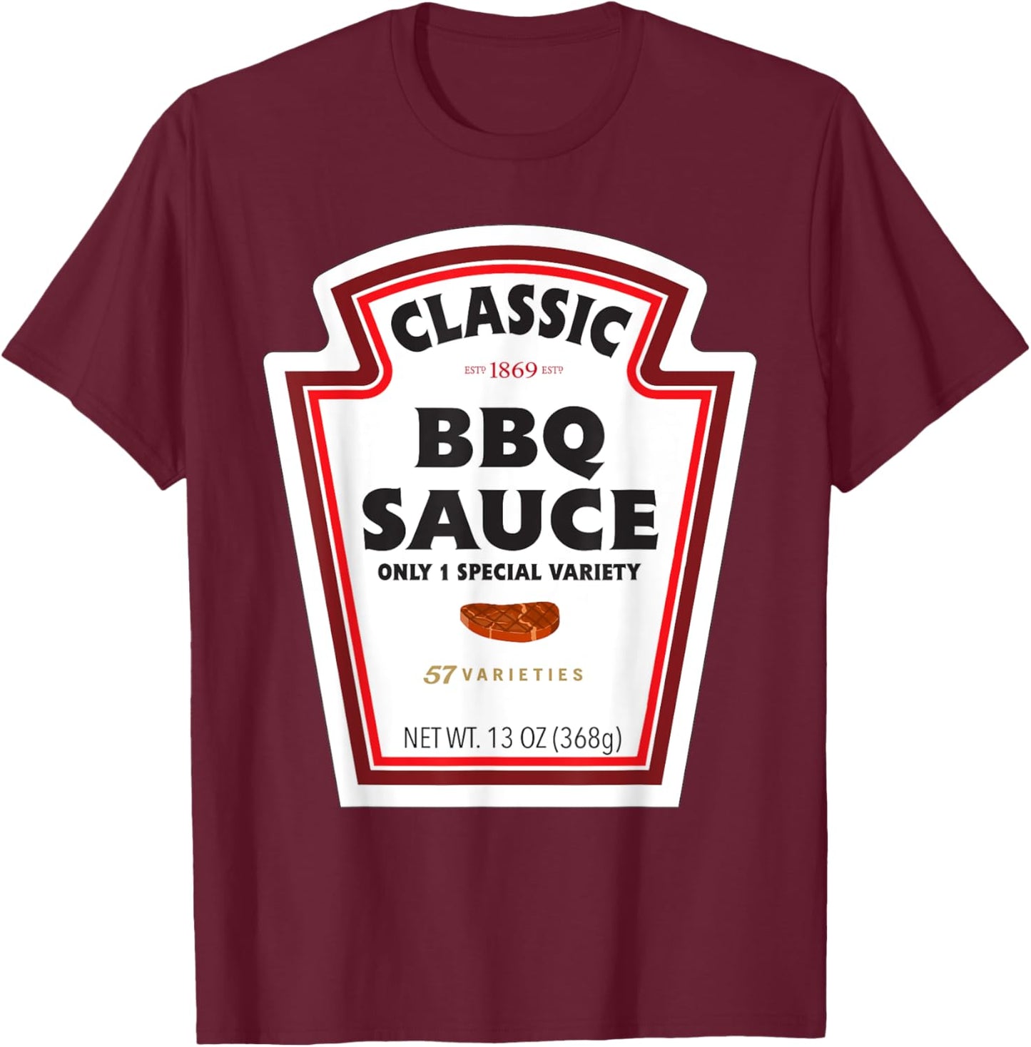 Classic BBQ Sauce Bottle Label Funny Halloween Costume T-Shirt - T-Shirt | Maroon