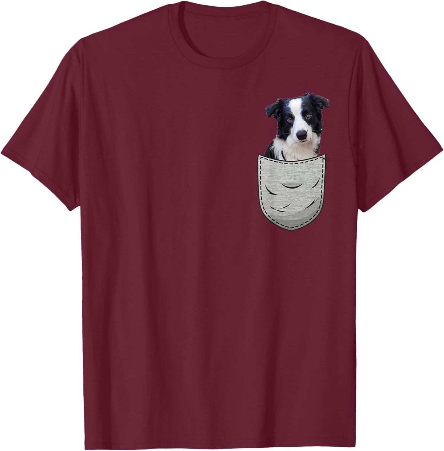 Border Collie in the chest pocket. Pocket for dog owners Women Girls Kids T-Shirt - T-Shirt | Maroon