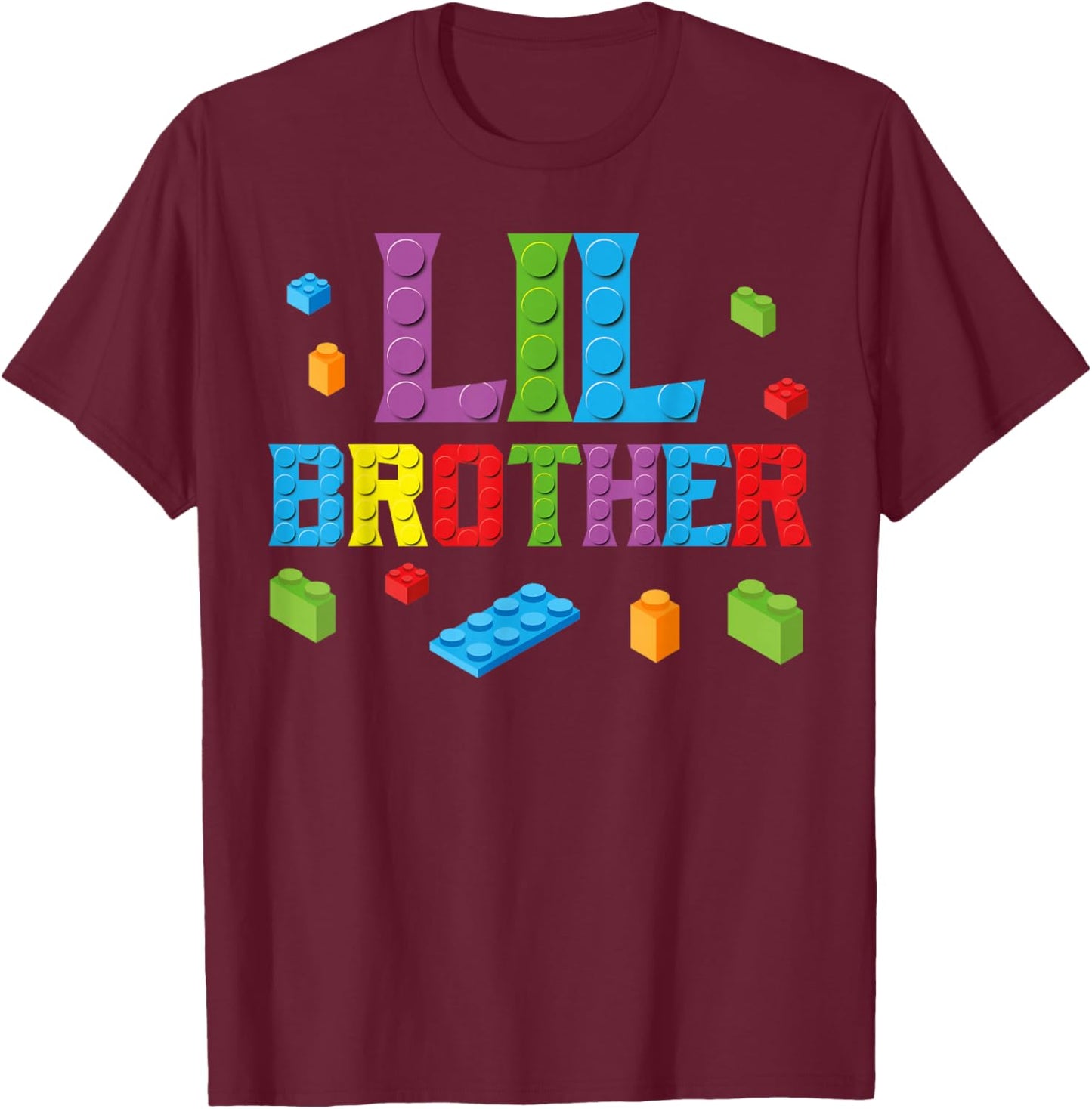 Lil Brother Master Builder Building Bricks Blocks Family Set T-Shirt - T-Shirt | Maroon
