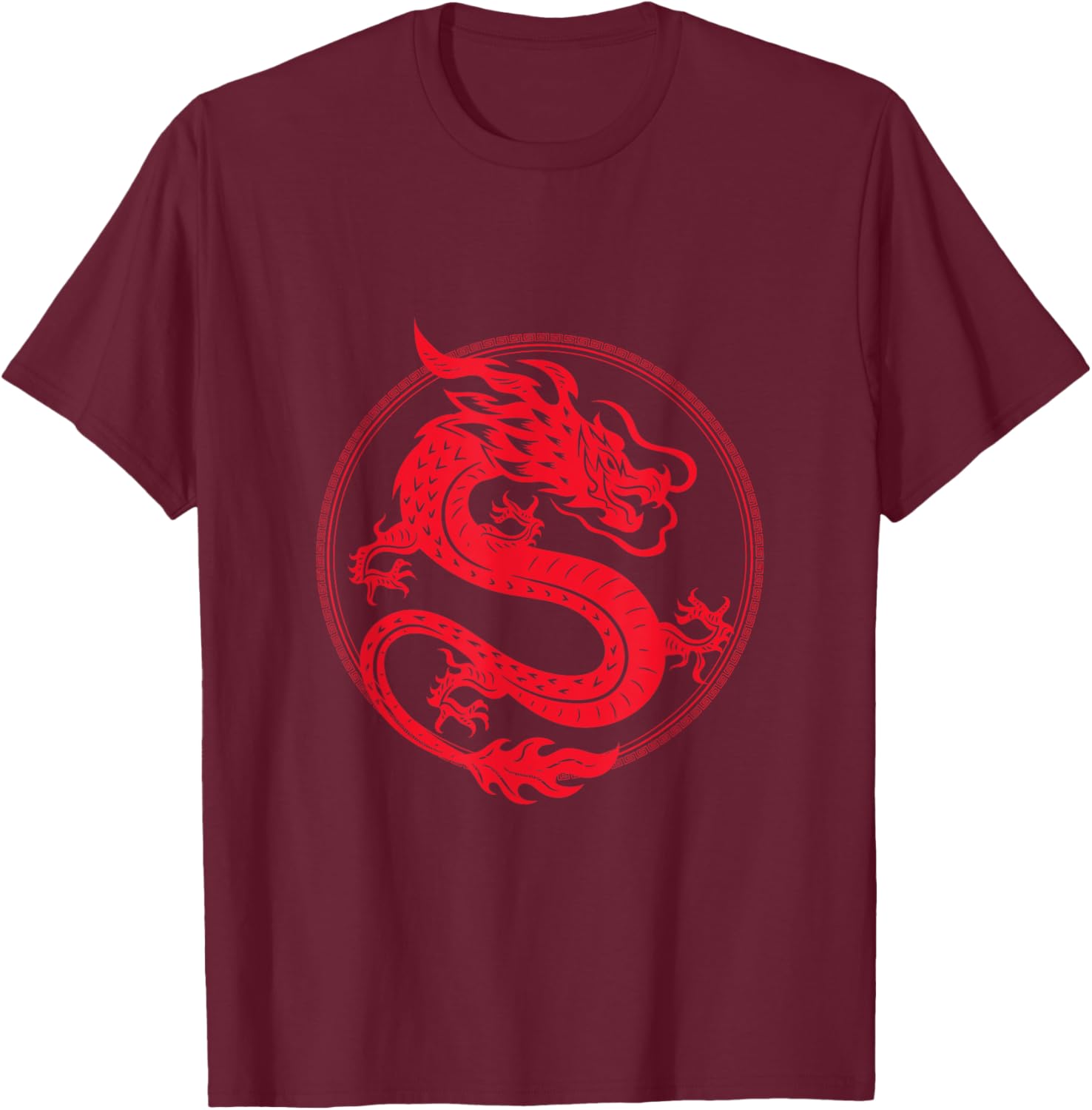 Asian japanese chinese lucky red dragon tattoo logo on black T-Shirt - T-Shirt | Maroon